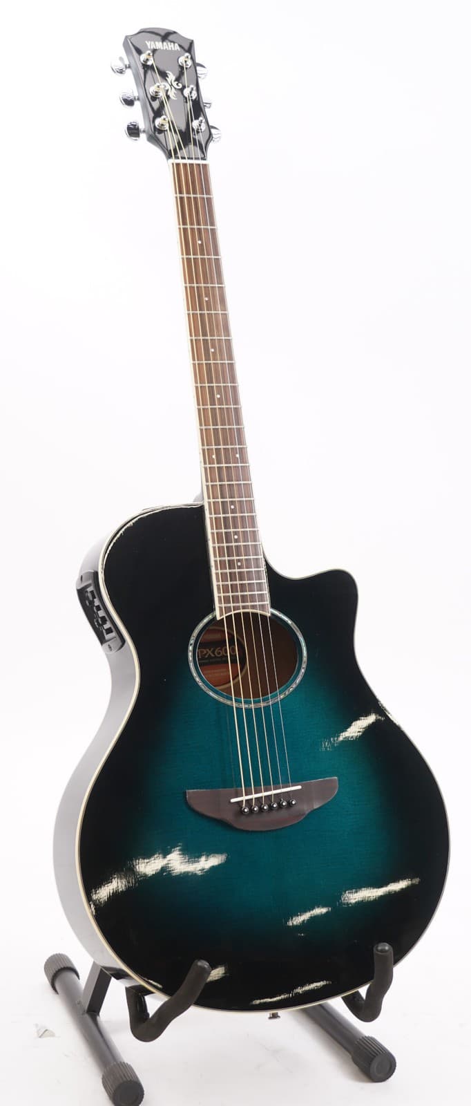 Yamaha APX600OBB Thinline Acoustic-Electric Guitar (Blue Burst) Bundle with Case
