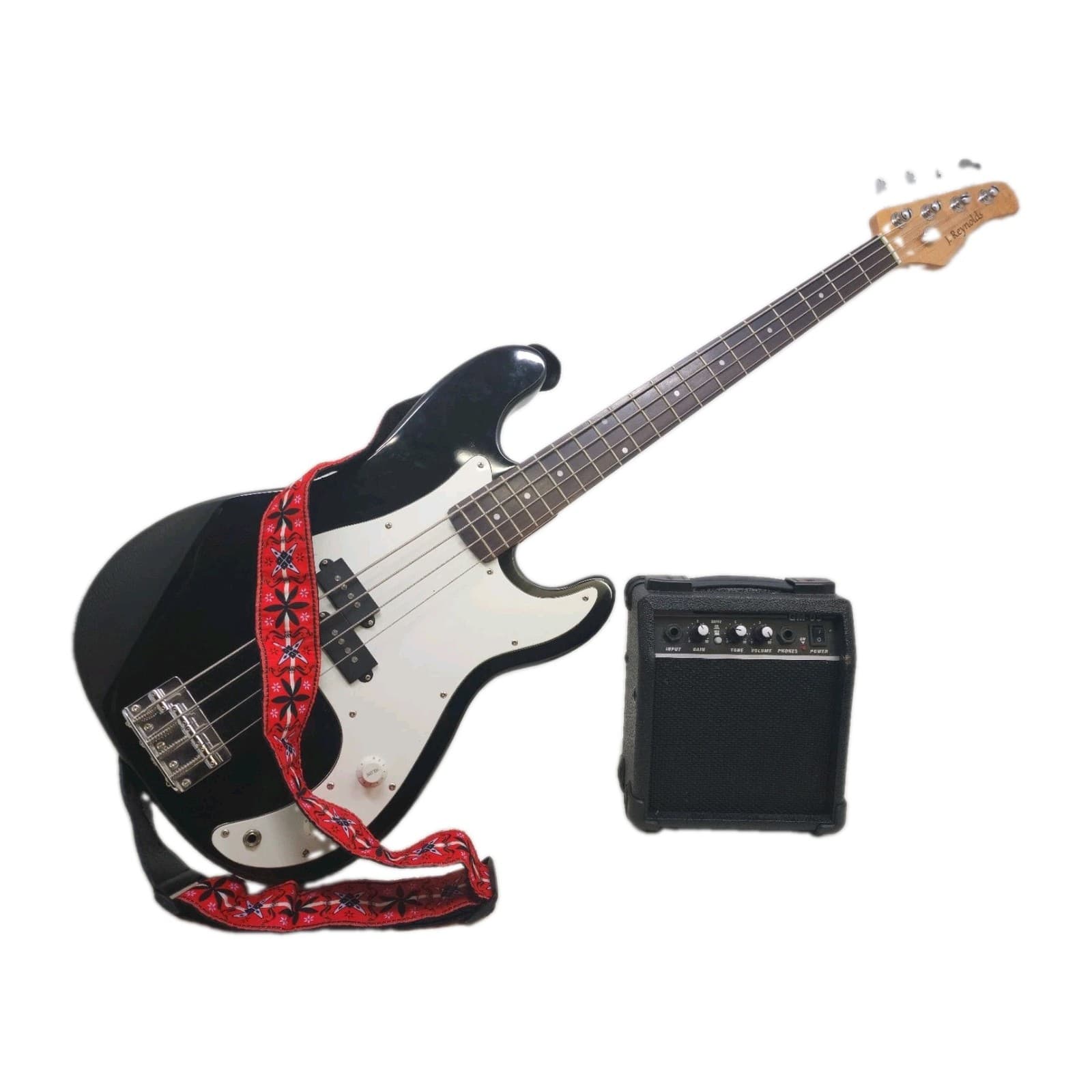 J Reynolds 46" P-Bass Electric Guitar Beginner Bundle W/ Practice Amp Strap Case