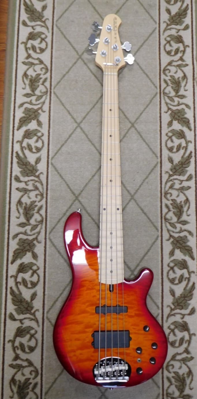 Lakland Skyline 55-02 Deluxe 5 string Bass Guitar Cherry Burst Free Ship.