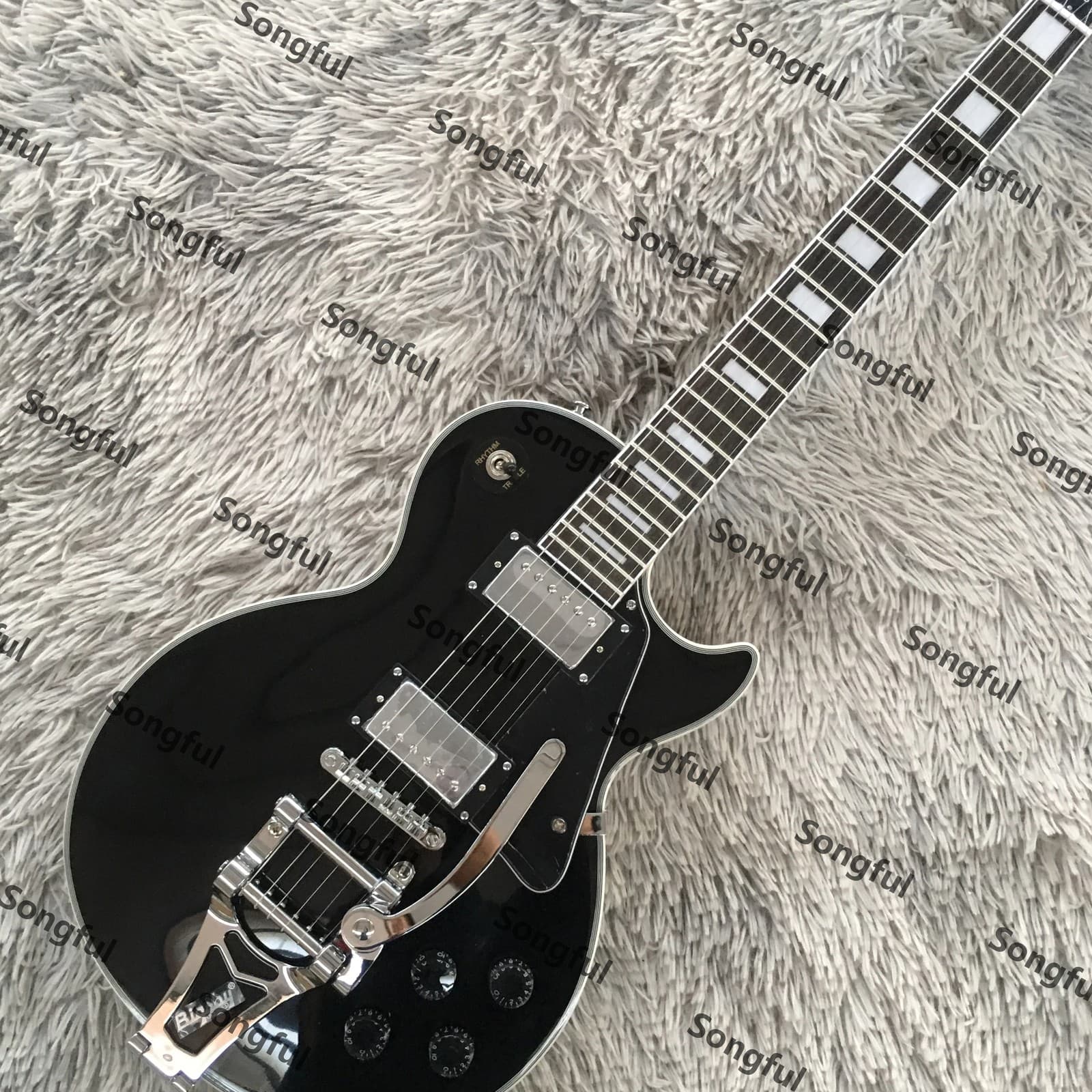 LP Semi-Hollow Body Guitar Stainless Steel Rounded Frets Bone Nut Bigsby Black