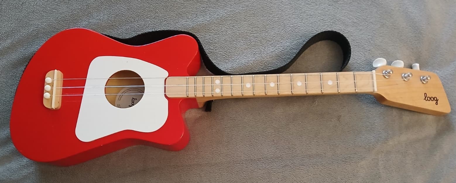 Red LOOG Mini Children's Guitar 3-String w/ Strap Great Beginner /Starter