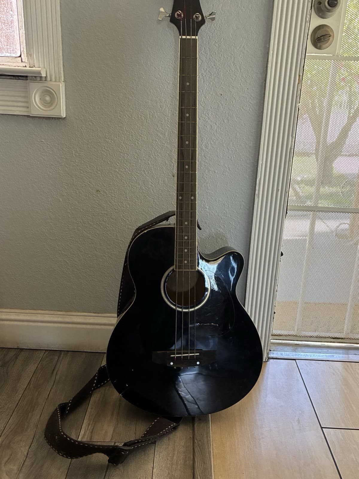 Best Choice Products 4 String Acoustic Bass Guitar Black Hollow Body w/ Strap