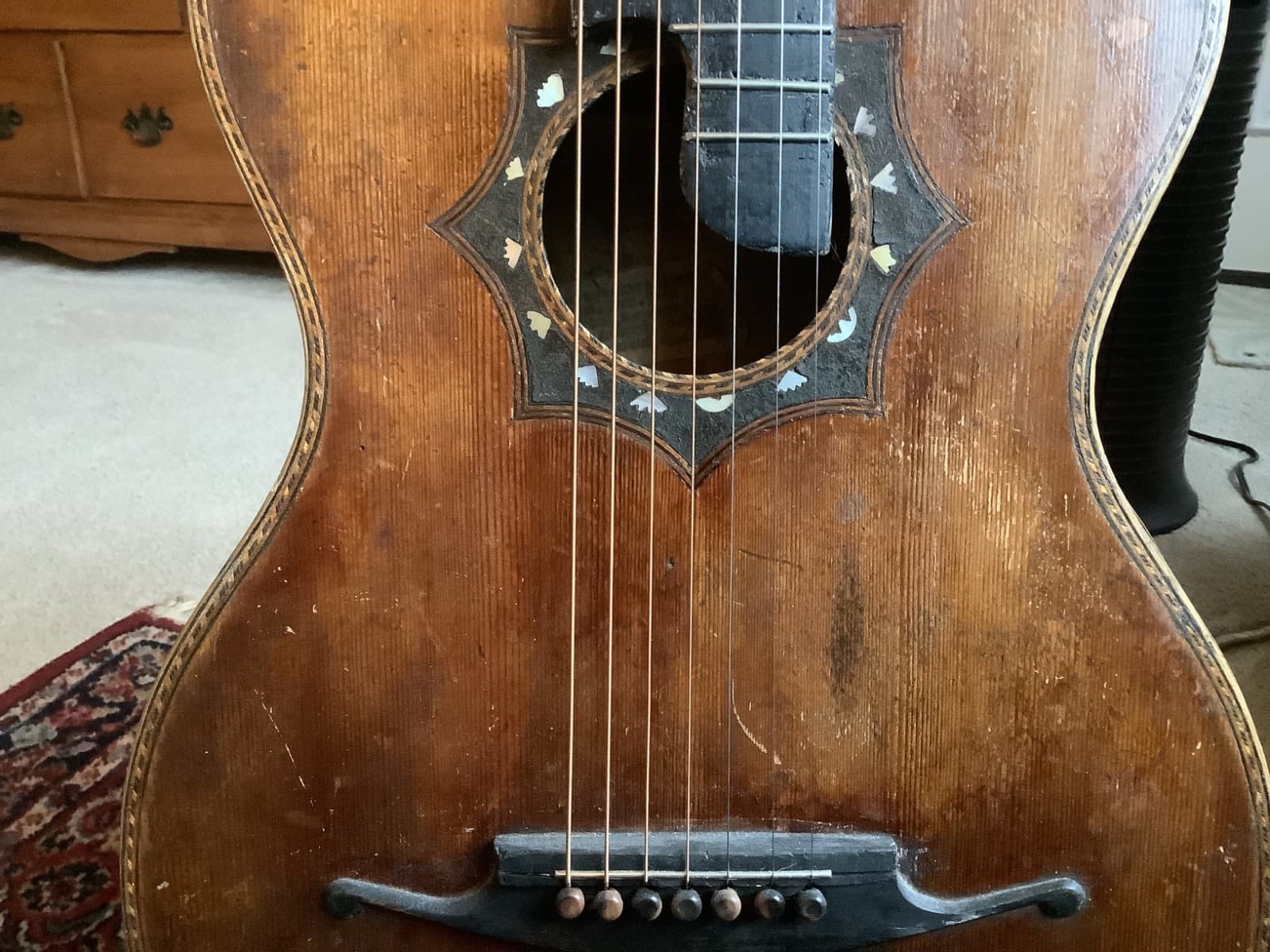 Russian vintage guitar, small, very playable. Beautiful top with great character