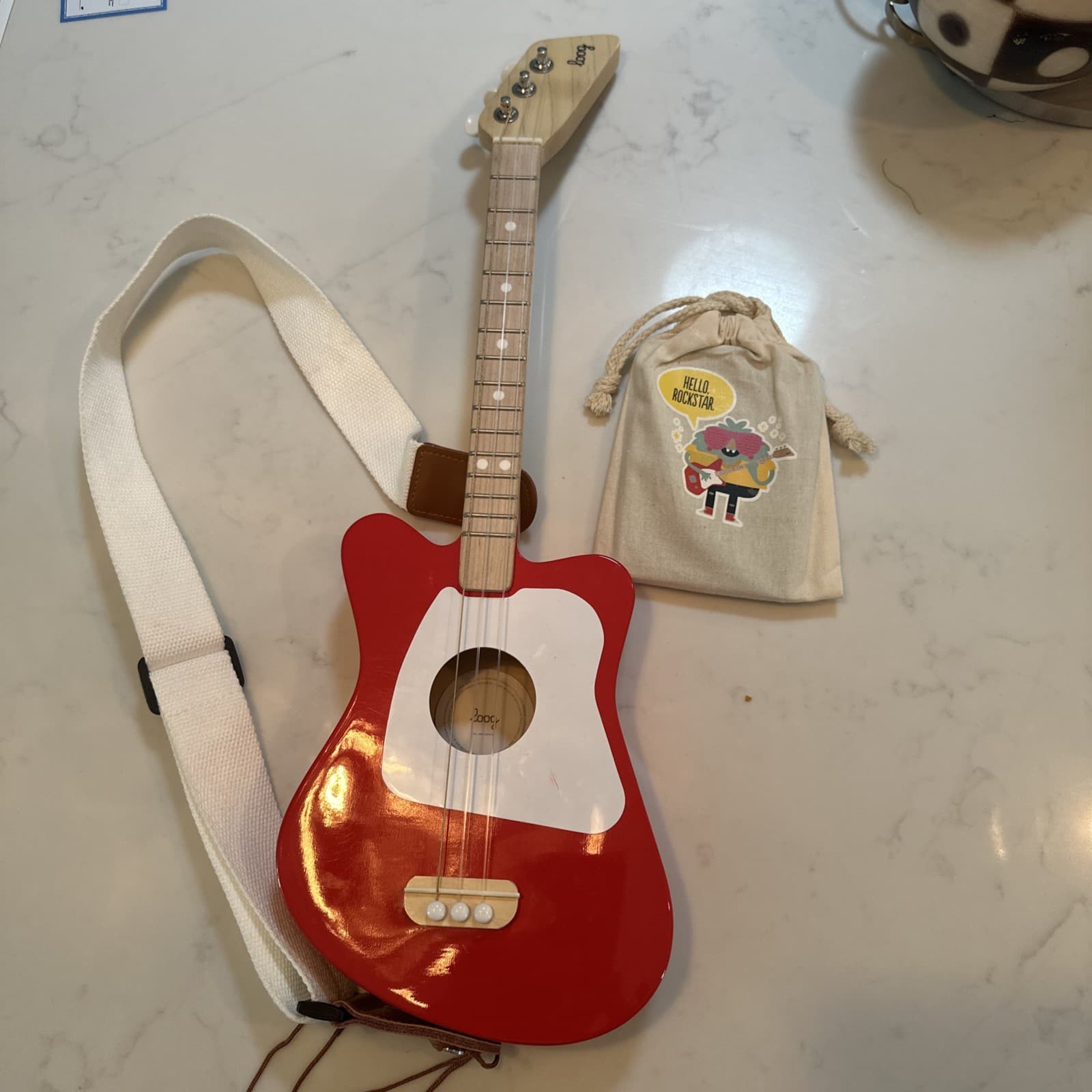 Loog Mini Acoustic Guitar 3-String Kids Beginner Guitar w/ Learning Cards