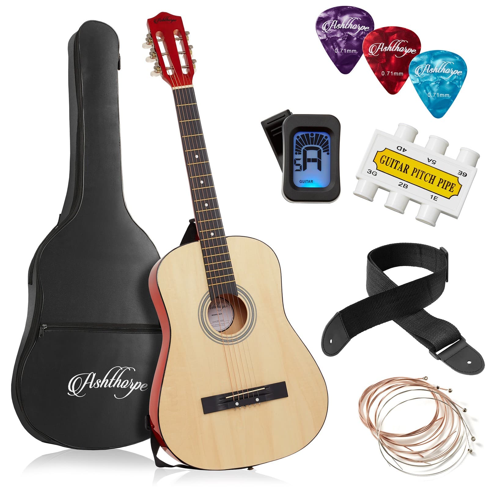 OPEN BOX - 38-inch Beginner Acoustic Guitar Package - Natural, Starter Kit & Acc