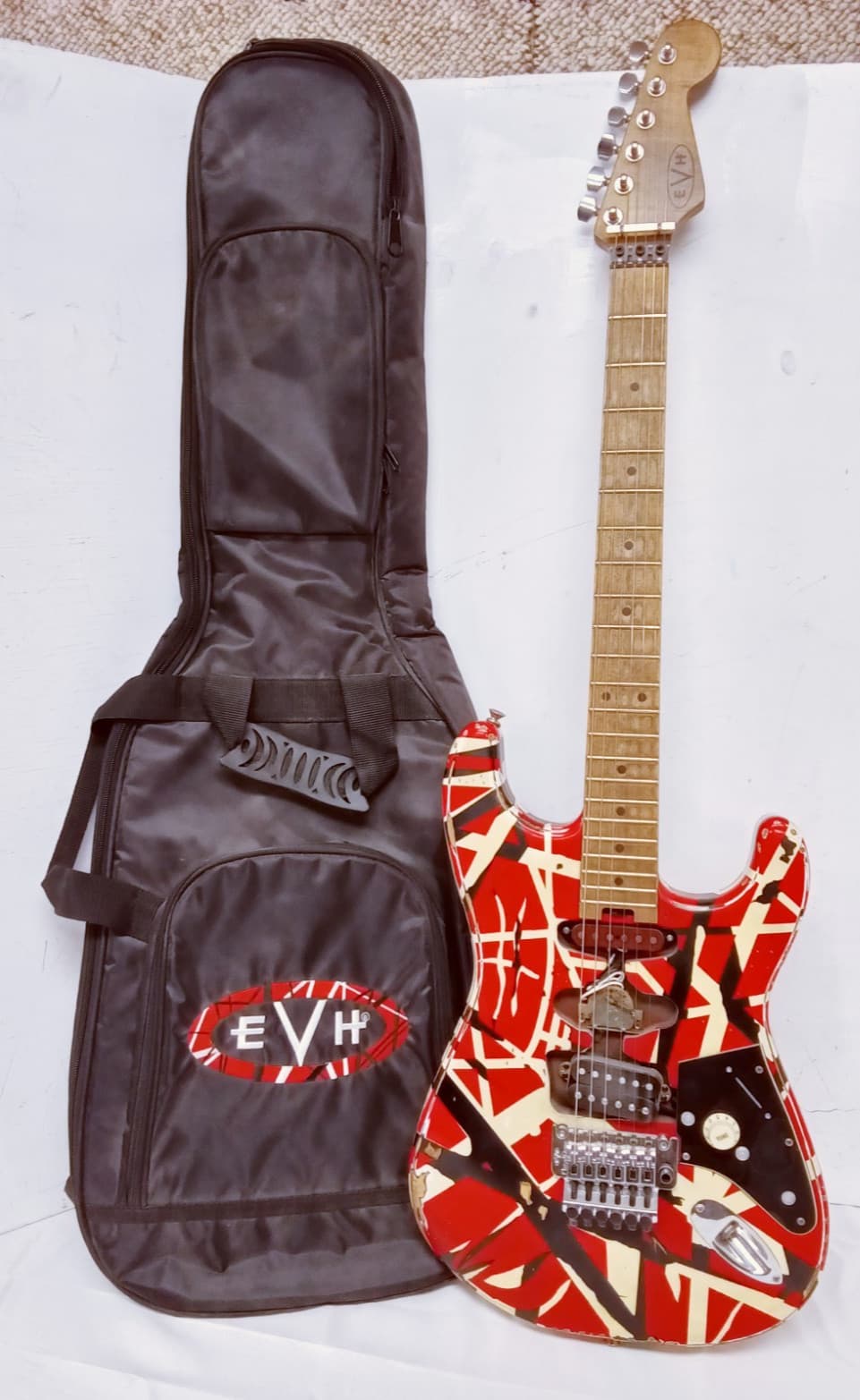 EVH Striped Series Frankenstein Frankie Red with Black Stripes Relic Guitar
