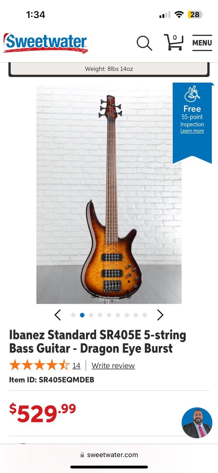 Ibanez SR505E Electric Bass 5-String Dragon Burst, Road Runner Wood Case