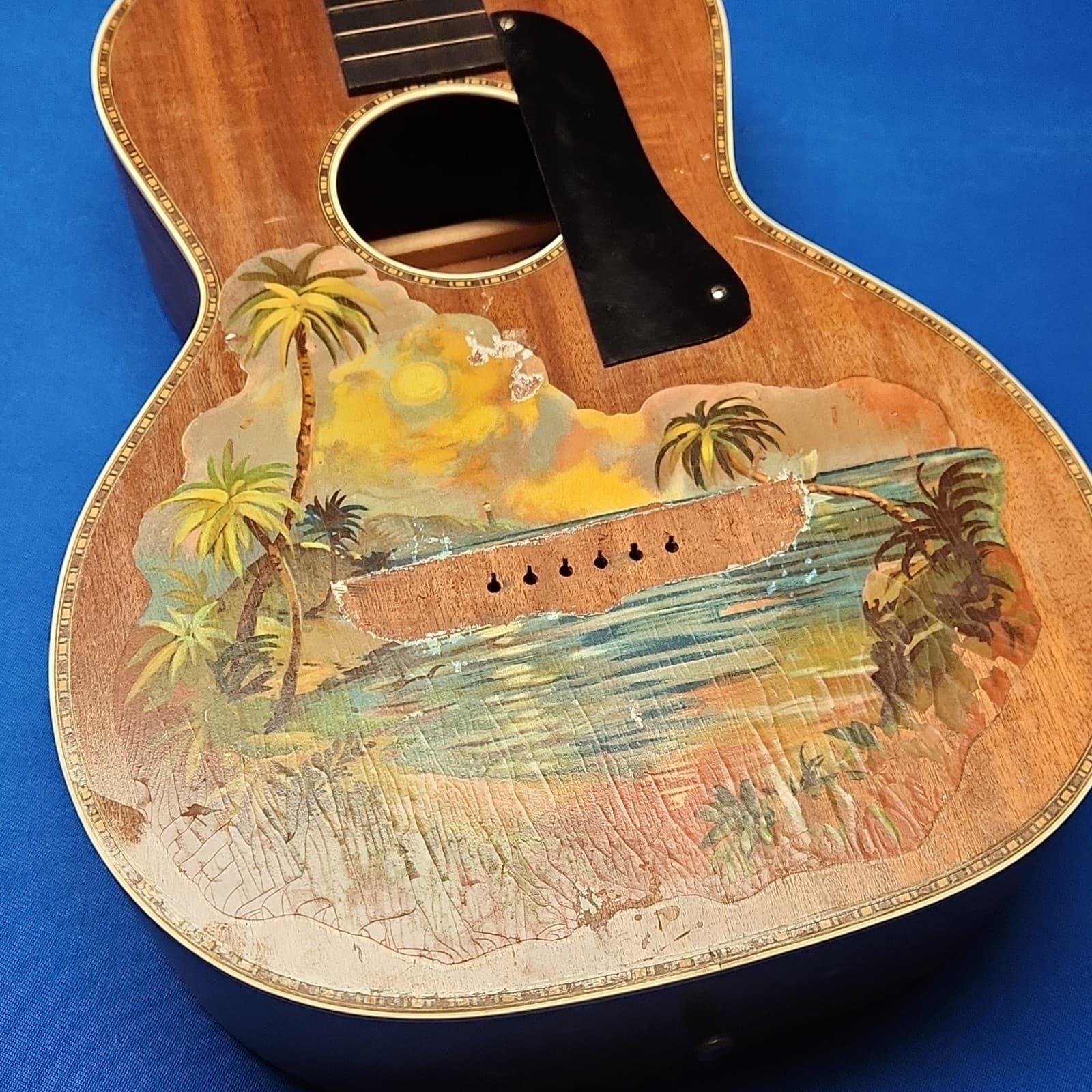 Parlor Acoustic Guitar 6 String Wood Body Tropical Painted Design Brown