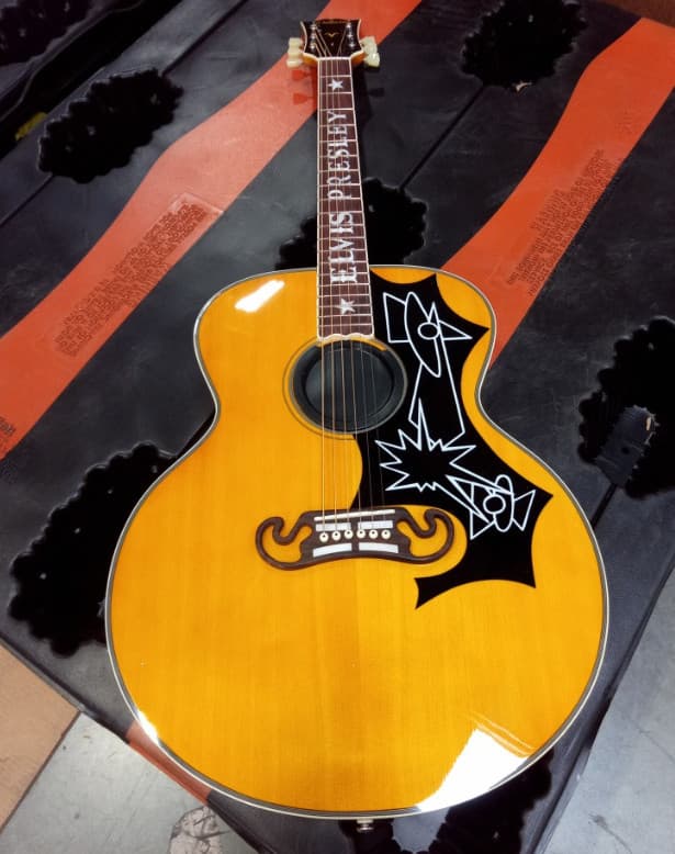 USED J200 Elvis Presley Style Jumbo Acoustic Guitar YELLOW Solid spruce top