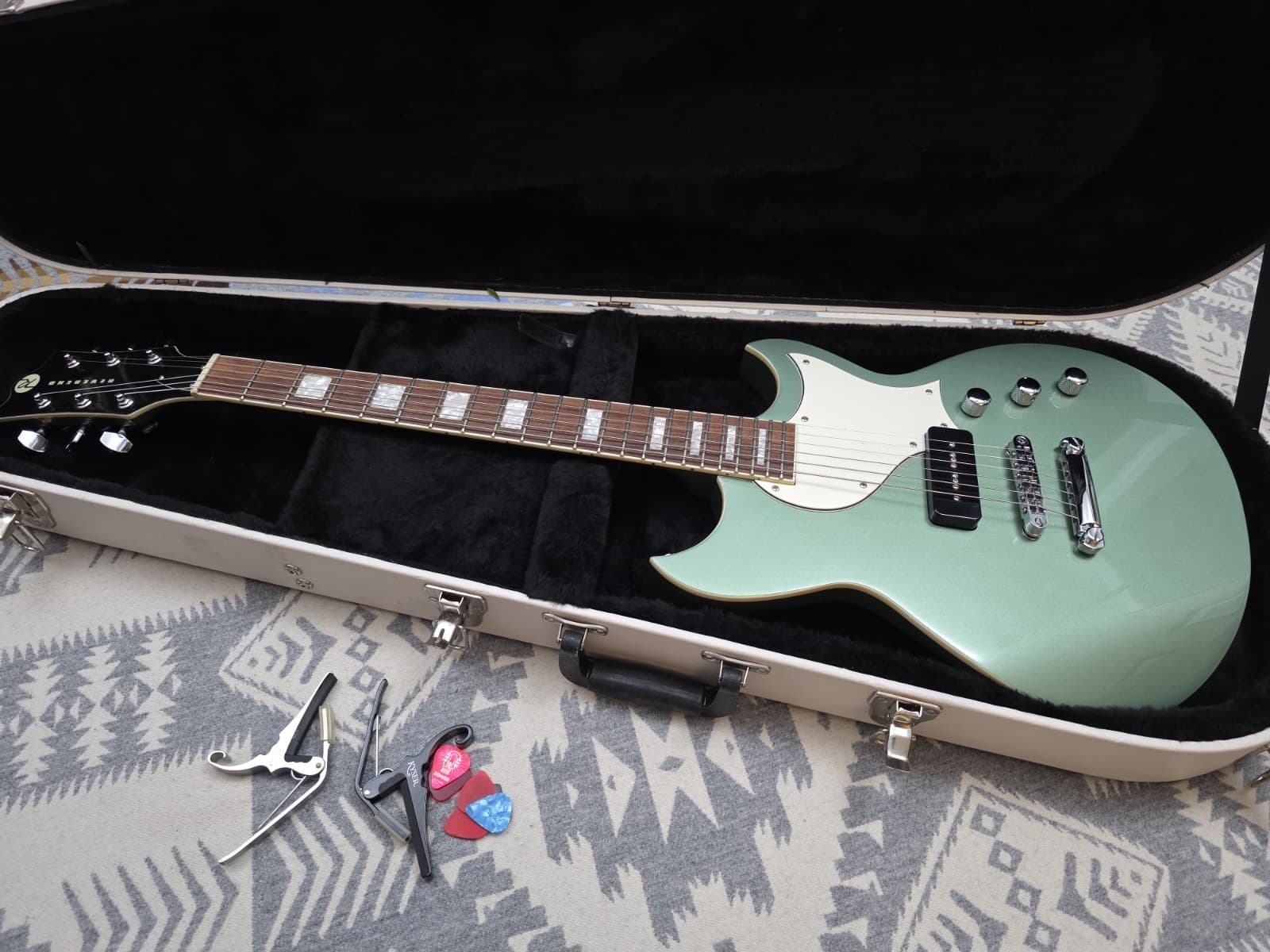 Reverend Sensei Jr Electric Guitar Metallic Sage Green P90 w/ Hard Case Rare