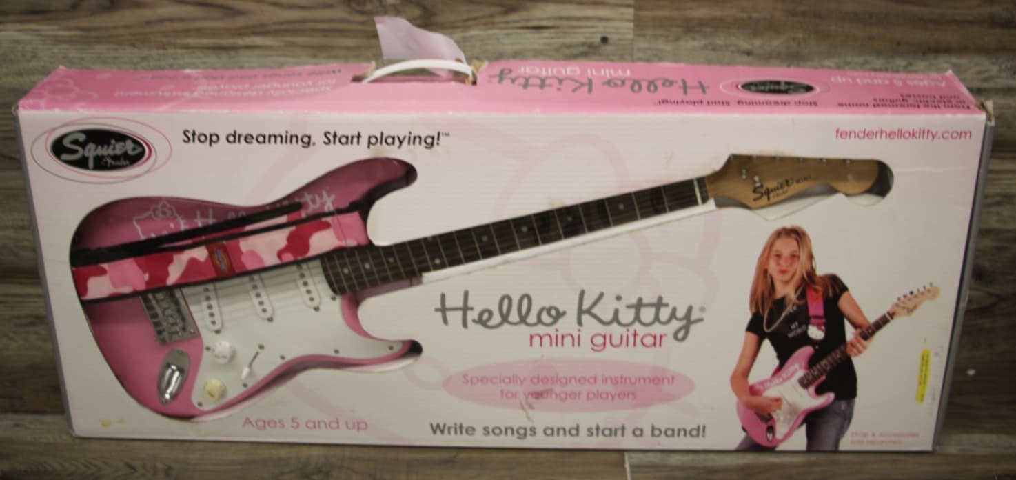 Vintage Fender Squire Mini Hello Kitty Pink Electric Guitar with Strap