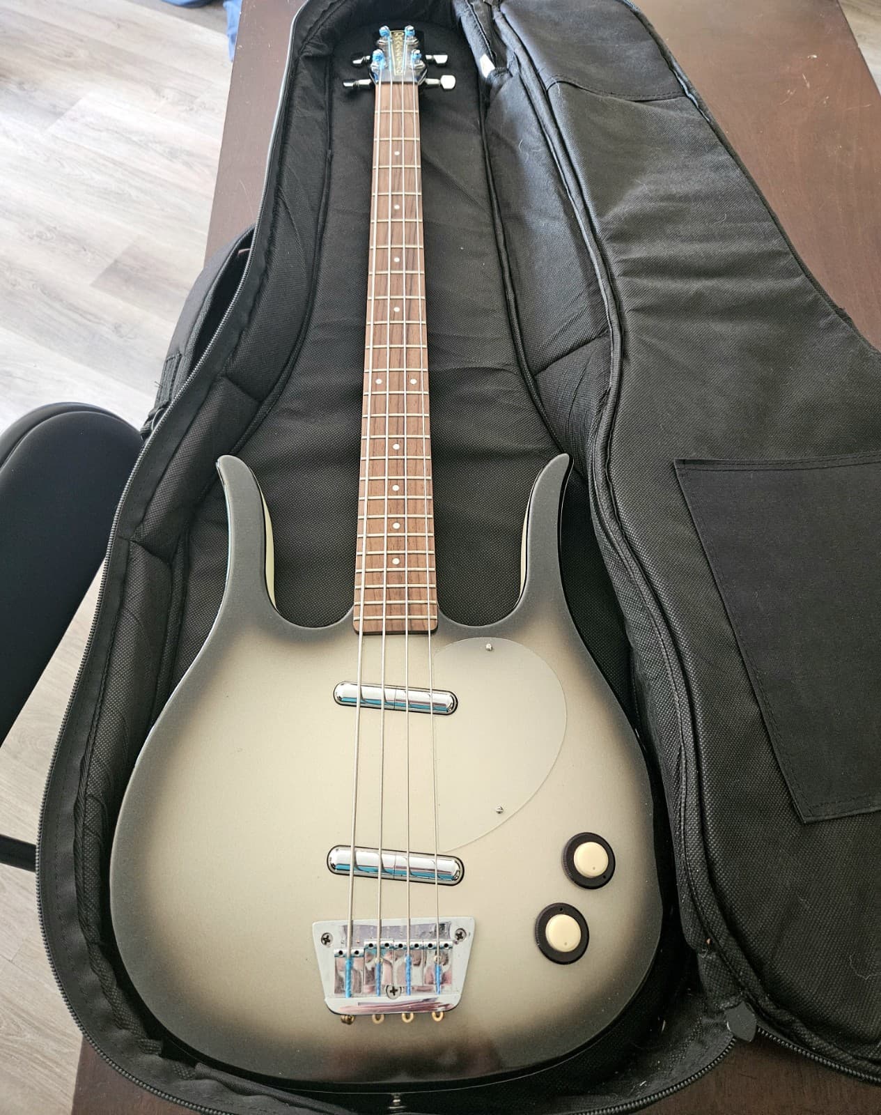 Danelectro Longhorn Bass Guitar - Grey Burst Flatwound Strings Gig Bag