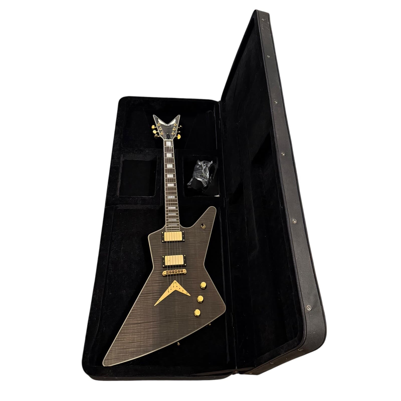 RARE Dean Z Explorer Limited Edition Black Gold Flame Top Zero DCR Guitar w/Case