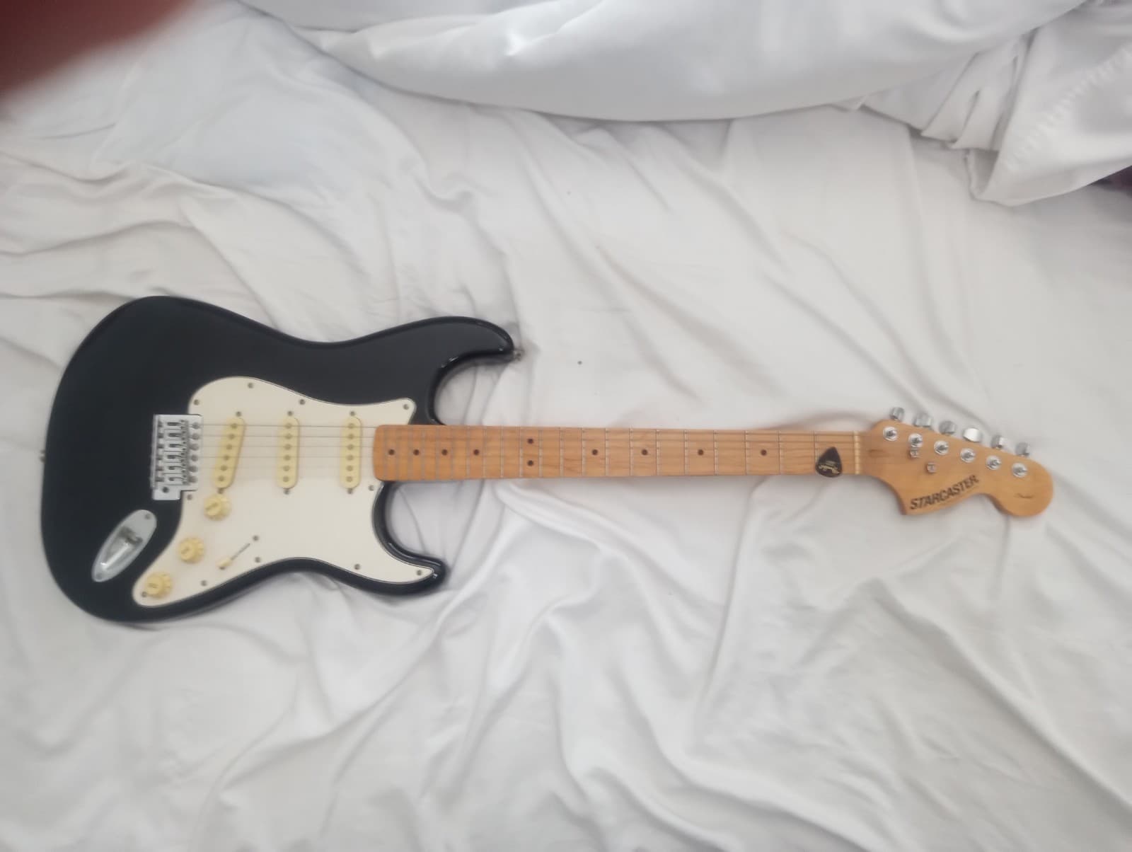 Fender Starcaster Electric Guitar ~ Glossy Metallic Black Cover Case Included