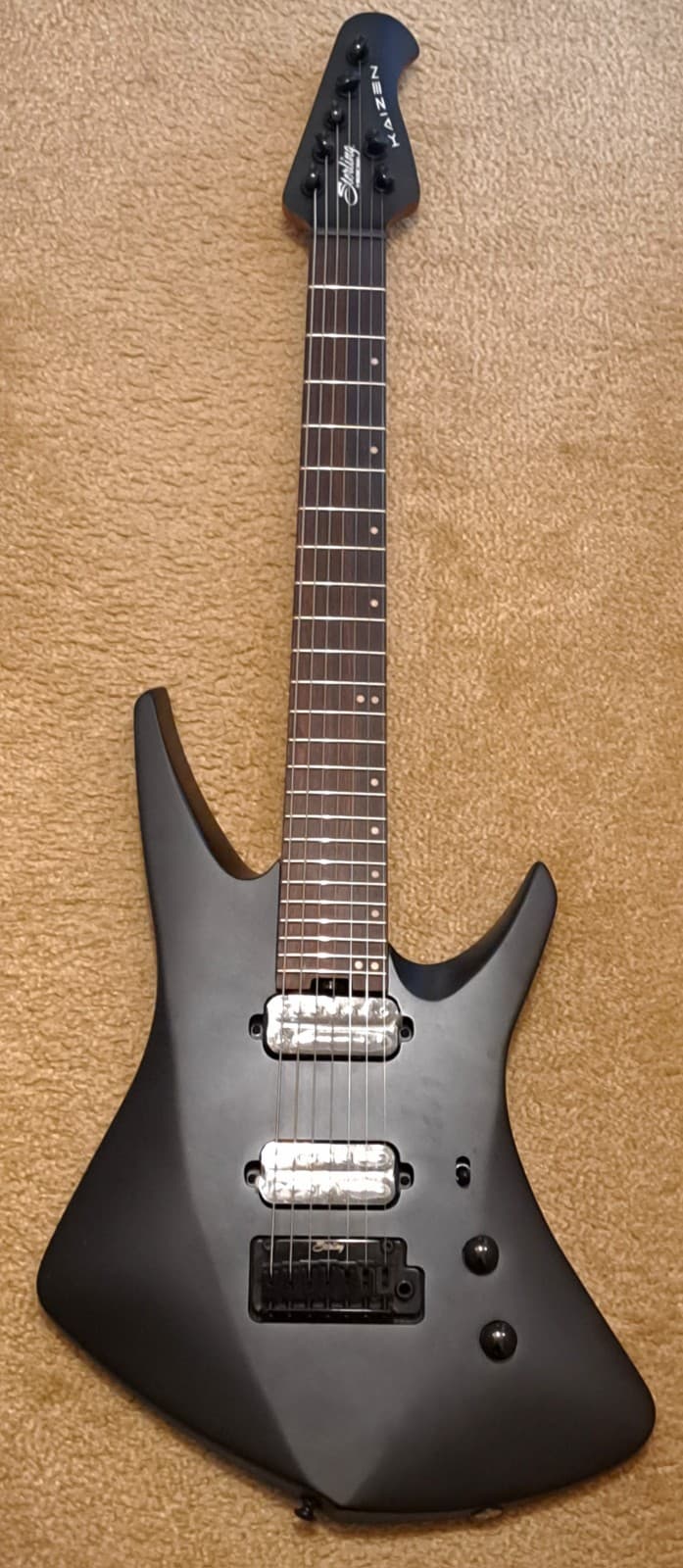 Sterling Music Man "Kaizen" Artist 7-String Guitar, Satin Black, Excellent!