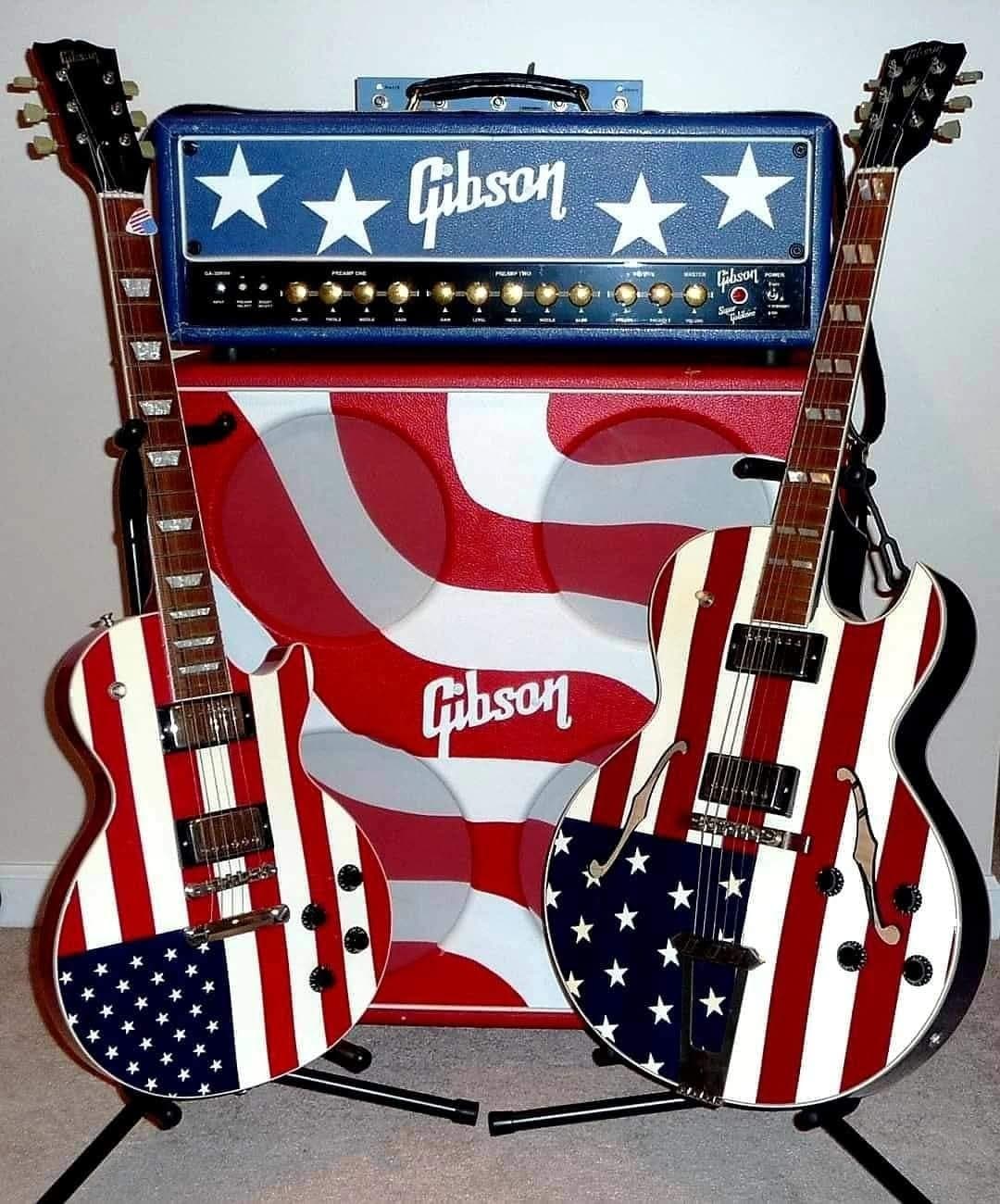Gibson Les Paul, ES-175, Super Goldtone GA30RVH Amp American Flag Red White Blue