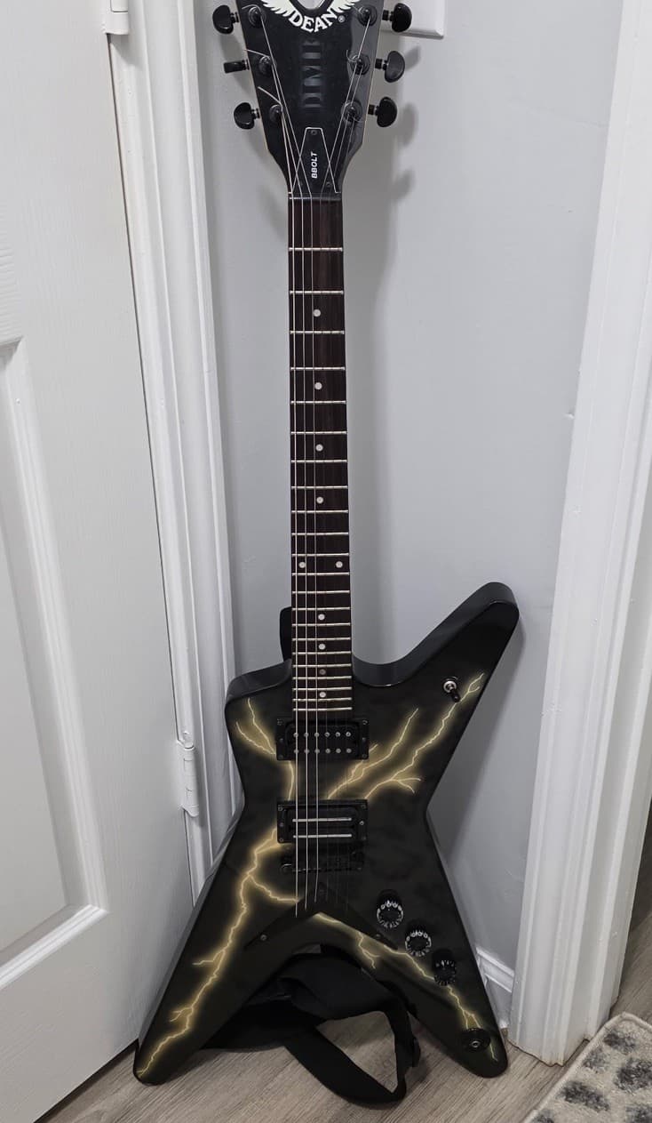 Dean BBOLT Electric Guitar Black Lightning Graphic Solid Body 6 String 22 Frets