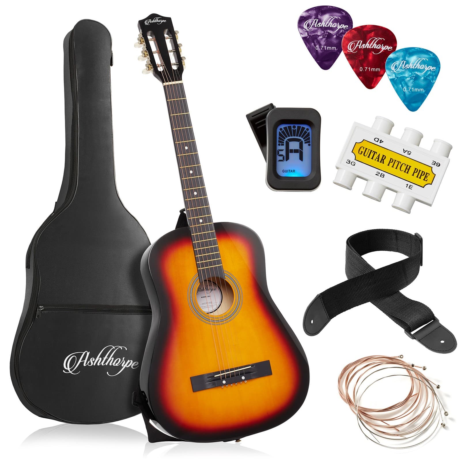 OPEN BOX - 38-inch Beginner Acoustic Guitar Package - Sunburst Starter Kit & Acc