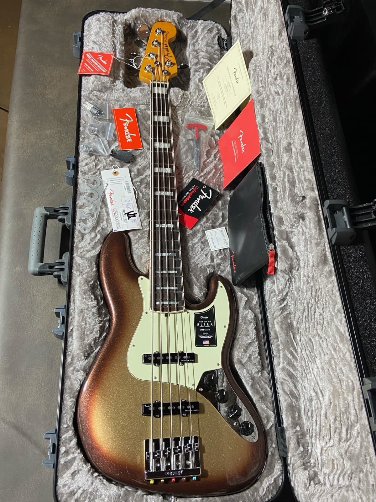 Fender American Ultra Jazz Bass V 5 String Mocha Burst w/ Hard Case