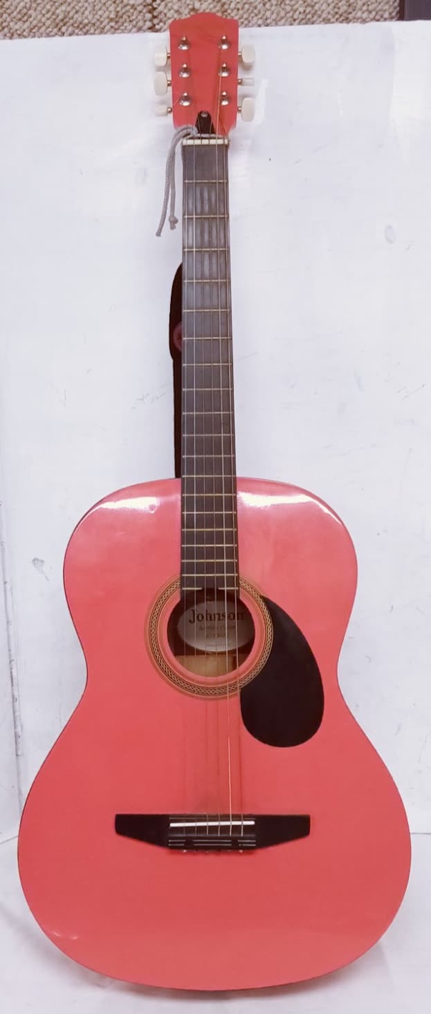Johnson JG-100-PK Full Size Folk Steel String Acoustic Student Guitar Pink