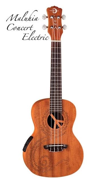 Luna LUN13-UKE MALU EL Concert Ukulele Guitar Peace - Mahogany Finish Design