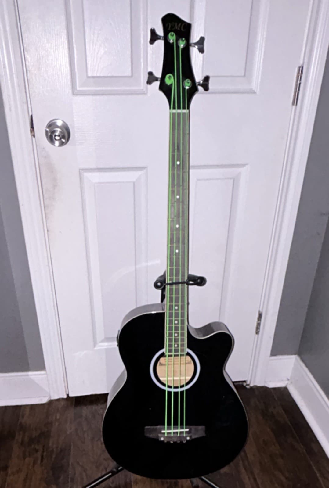 PMC Acoustic-Electric Bass Guitar 4 String Hollow Body Black Right-Handed