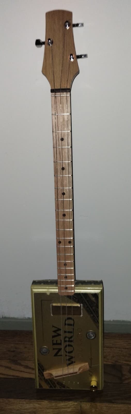 Handmade 3-String Cigar Box Guitar – New World Box, Piezo Pickup, Fretted, DGD