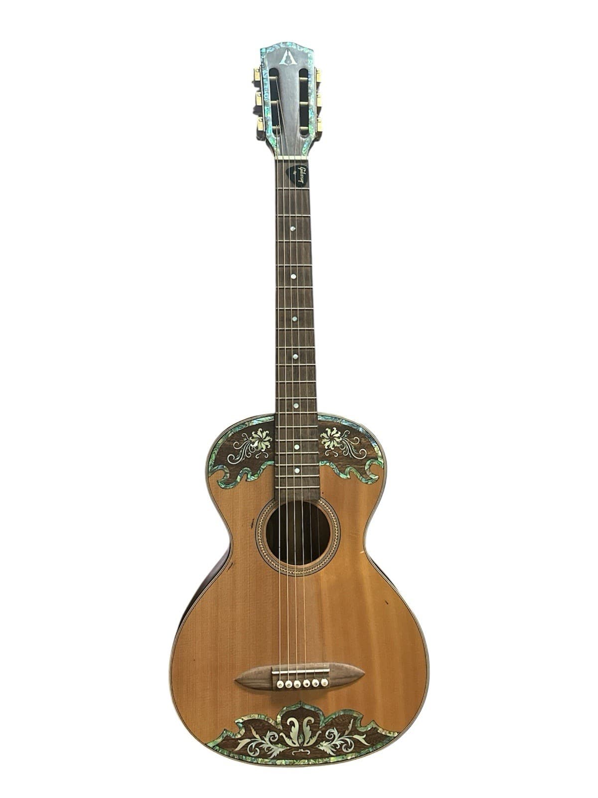 OLDER PARLOR ACOUSTIC GUITAR-6 STRING WITH VERY NICE EXTENSIVE INLAY