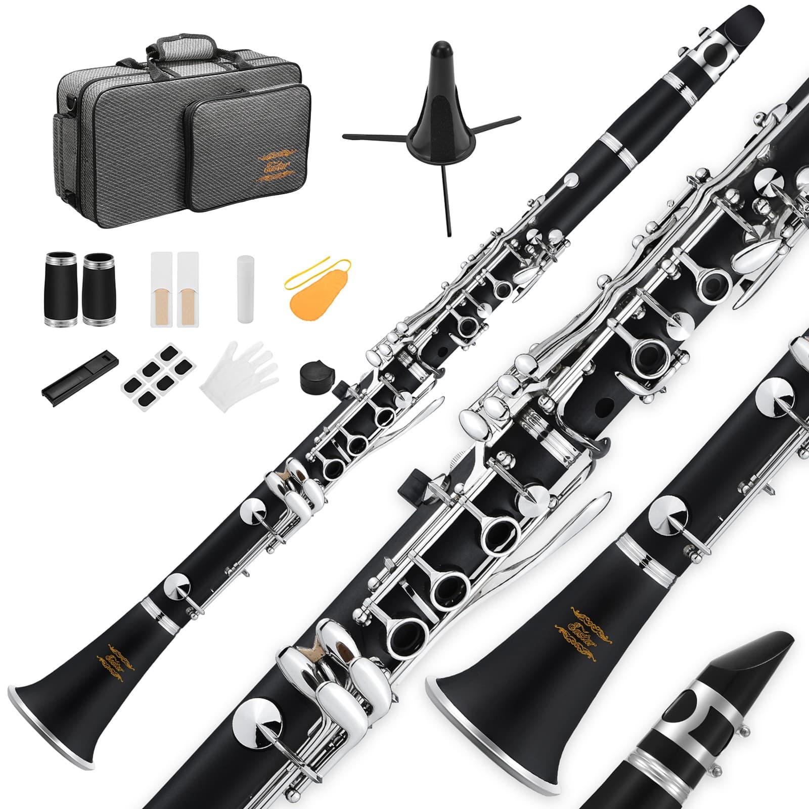 Eastar ECL-300 Student Bb Clarinet Ebonite Instrument 2 Barrels Hard Case Kit