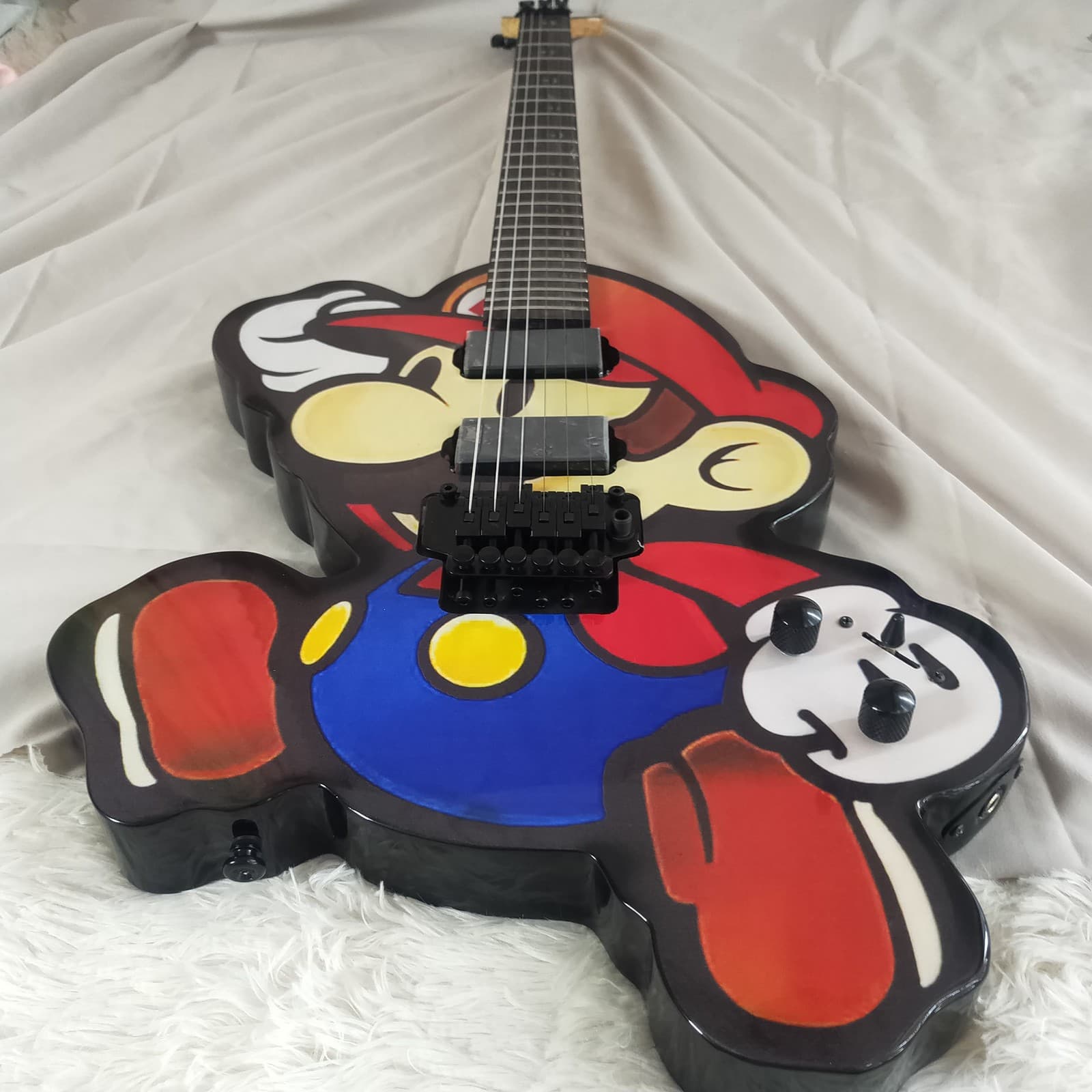 Classic Cartoon Mario Image Electric Guitar Floyd Rose Tremolo HH Pickups ShipUS