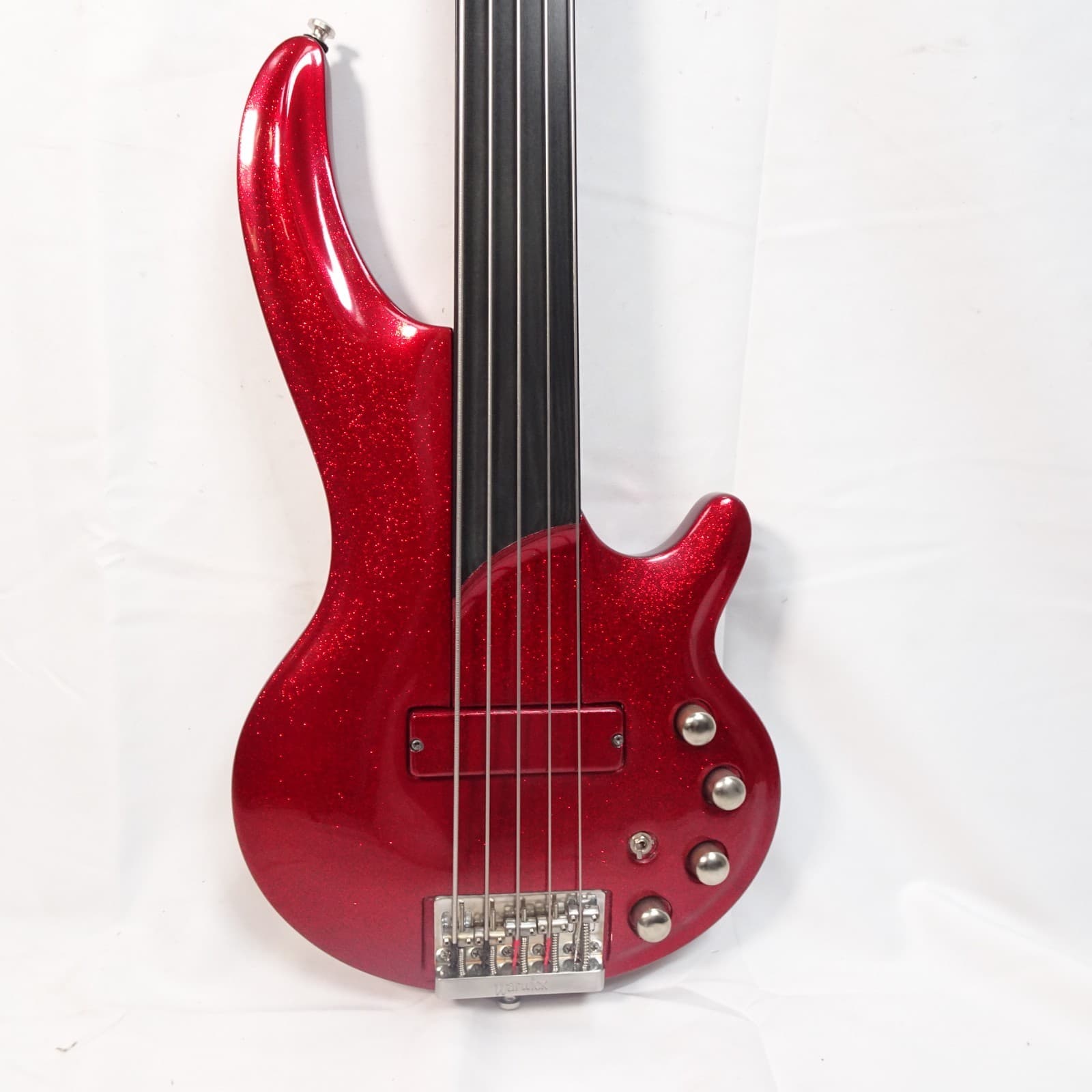 Custom Made Fretless Electric Bass Guitar Red Sparkle 4 String + Gig Bag