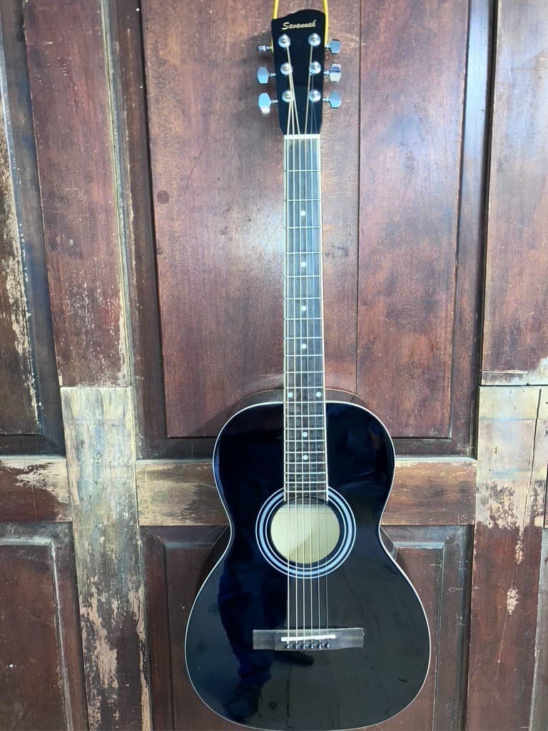 Savannah SGP-12-BK Black Parlor Size Steel String Acoustic Guitar