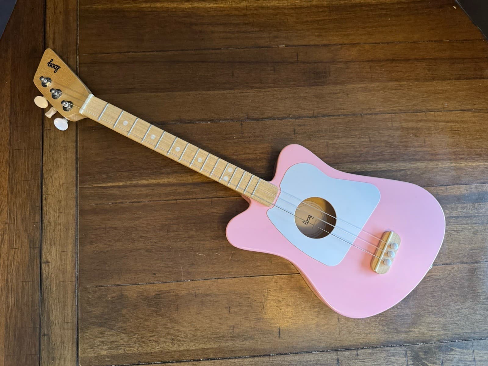 Loog Mini Acoustic Guitar Pink 3 String Kids Beginner Travel Guitar
