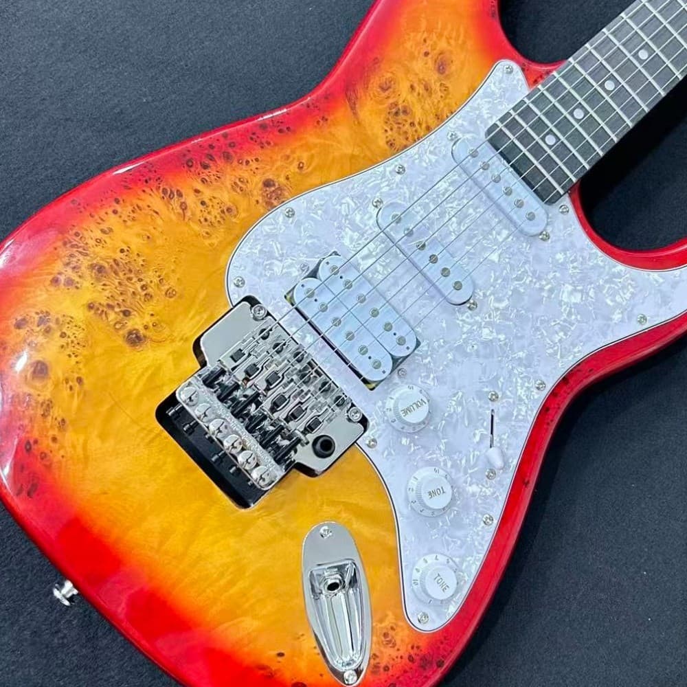 ShipUS Mod Custom ST Sunburst Electric Guitar Floyd Rose Tremolo Burl Maple Top