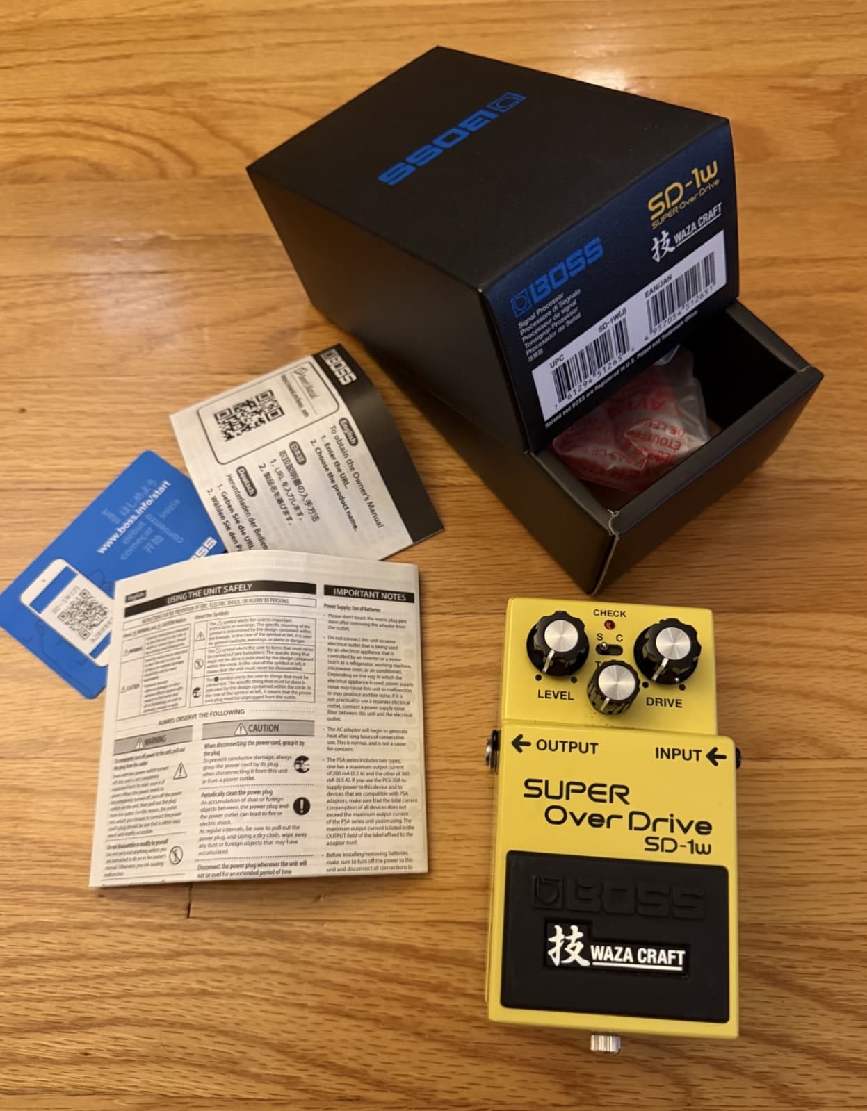 Boss SD-1W Super OverDrive Waza Craft Guitar Effects Pedal w/box, papers XLNT!