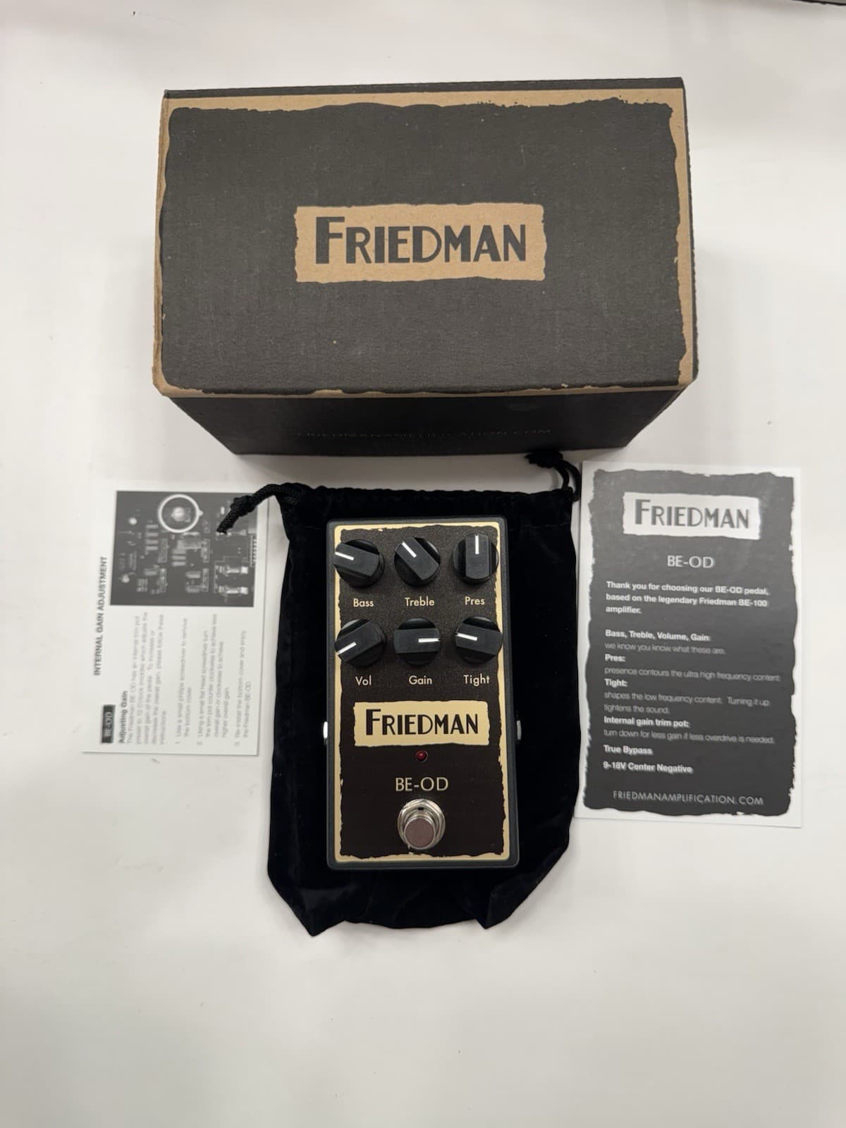 Friedman Amplification BE-OD Overdrive Distortion Guitar Effect Pedal + Box