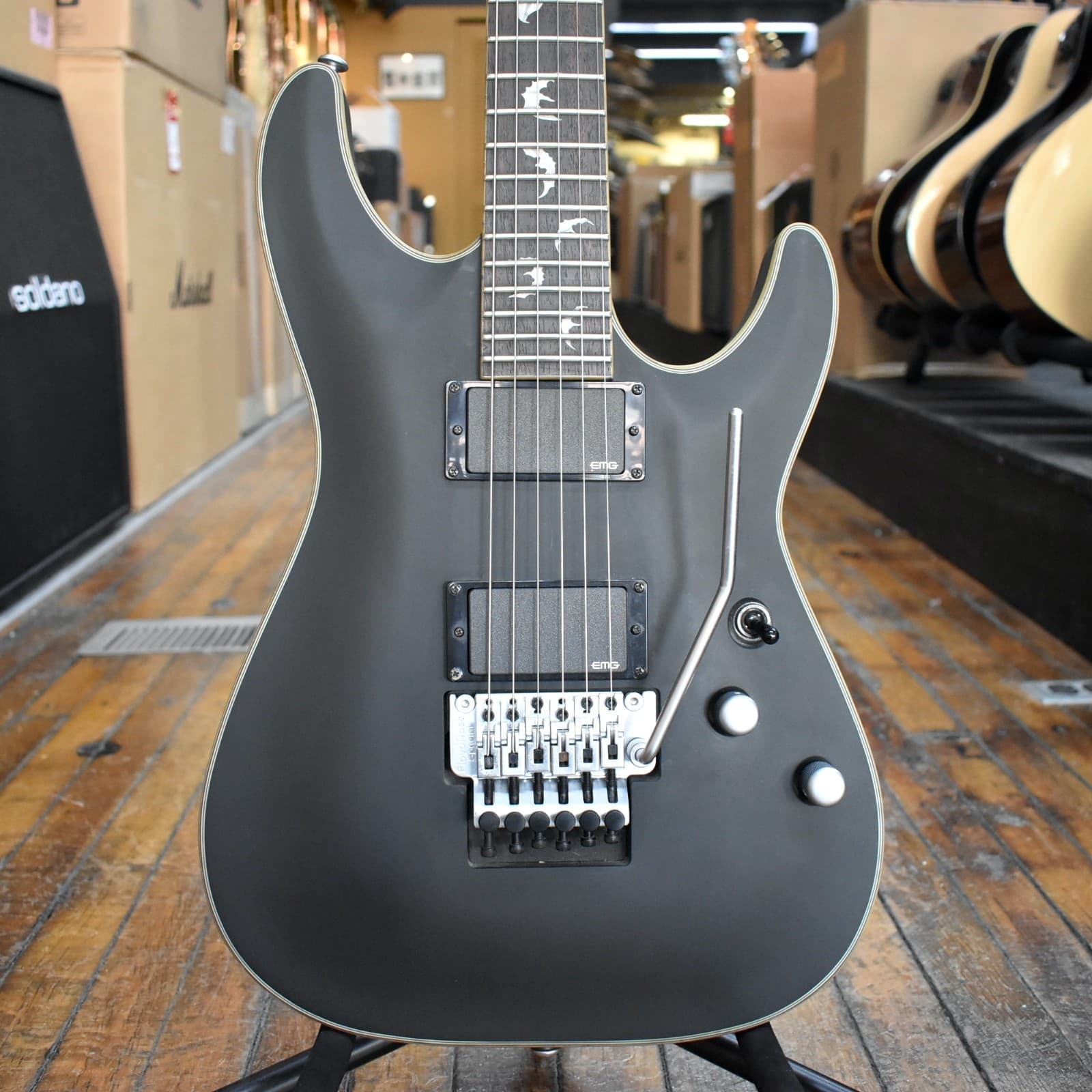 Schecter Korea Damien Platinum 6 FR Electric Guitar 2017 Satin Black w/Hard Case