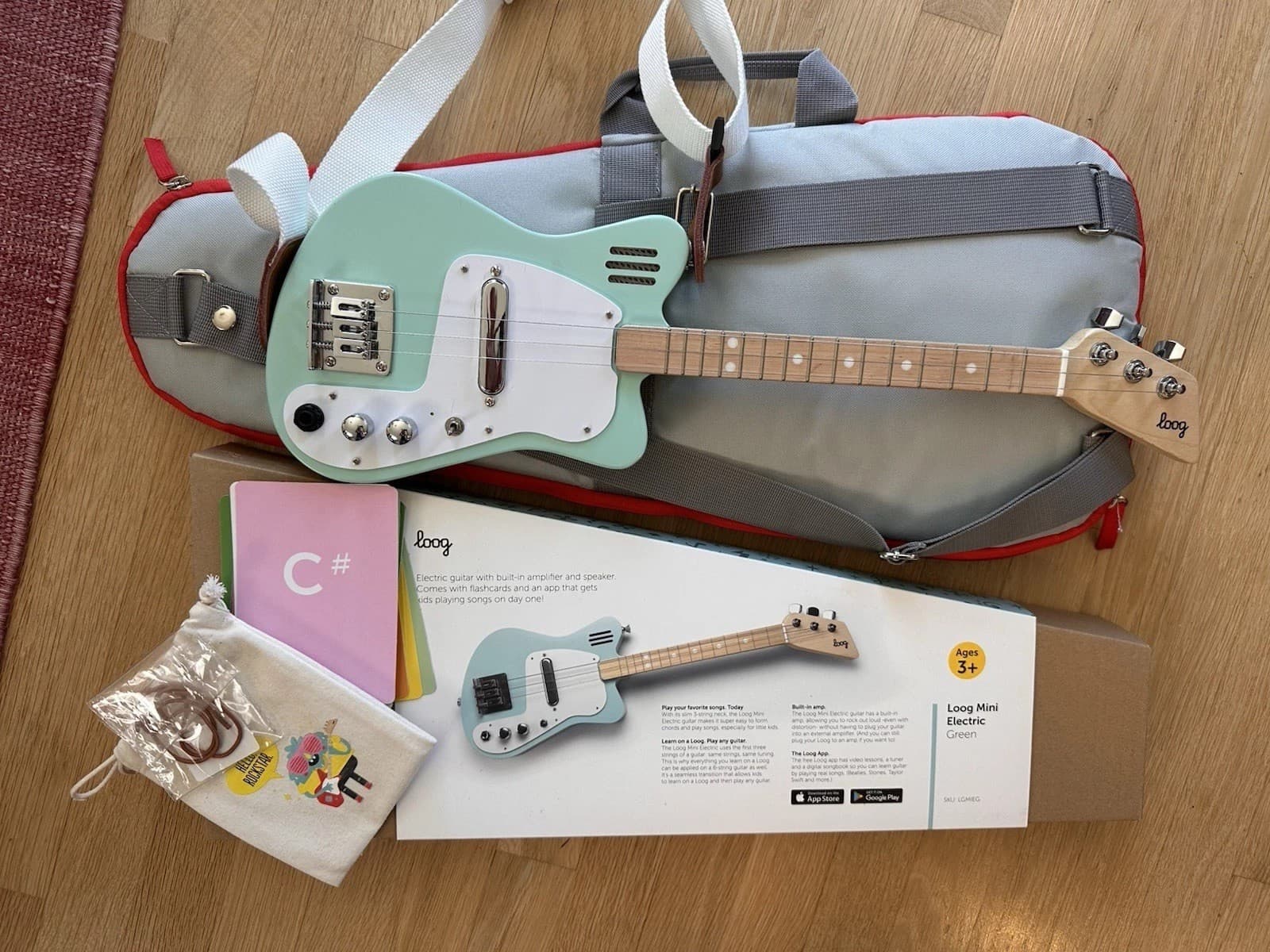 Loog Mini Electric Guitar, Mint, Excellent Condition, With Case And Strap