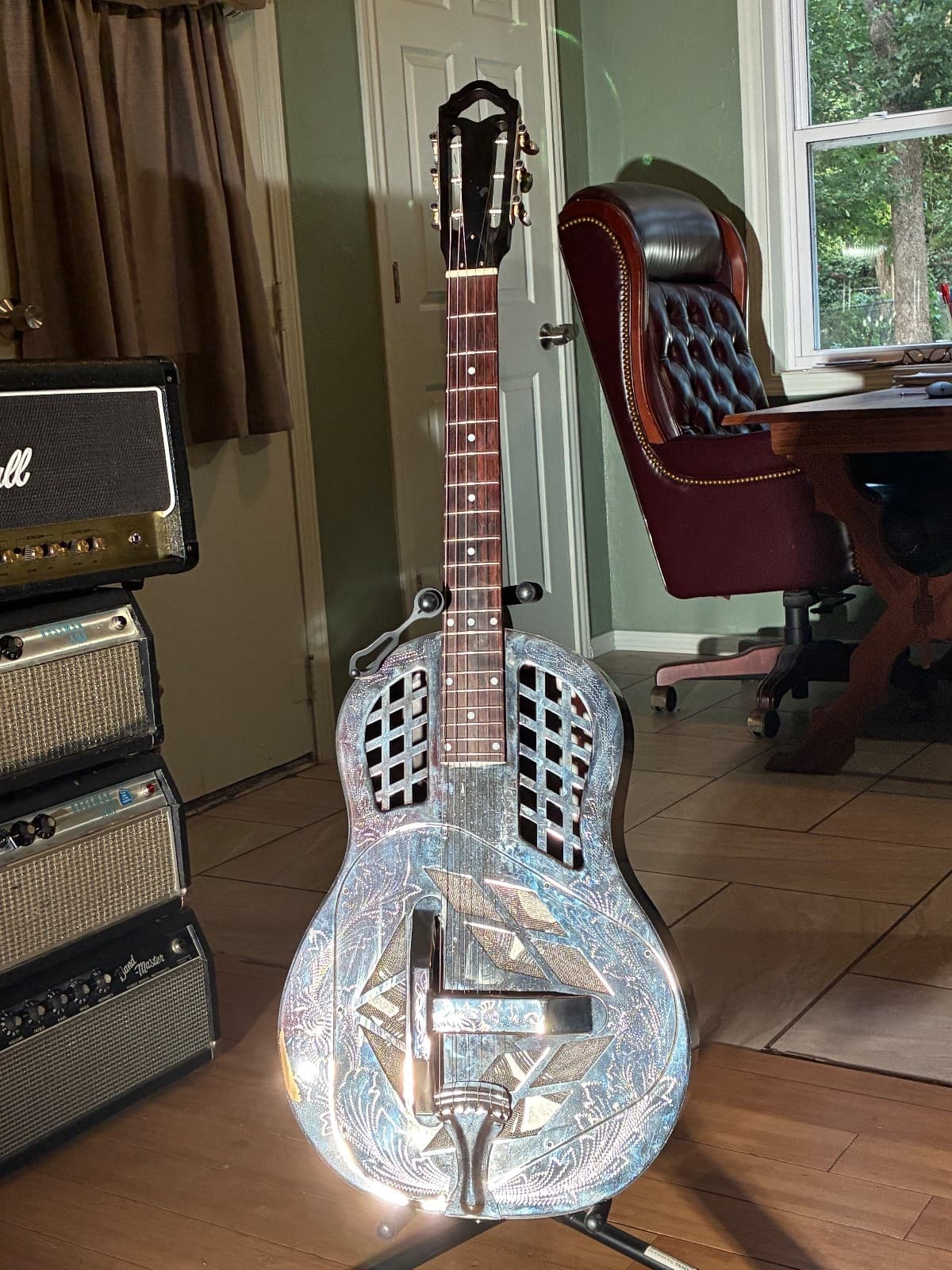 Triolian Dobro Clone Guitar Brass Body Round Neck