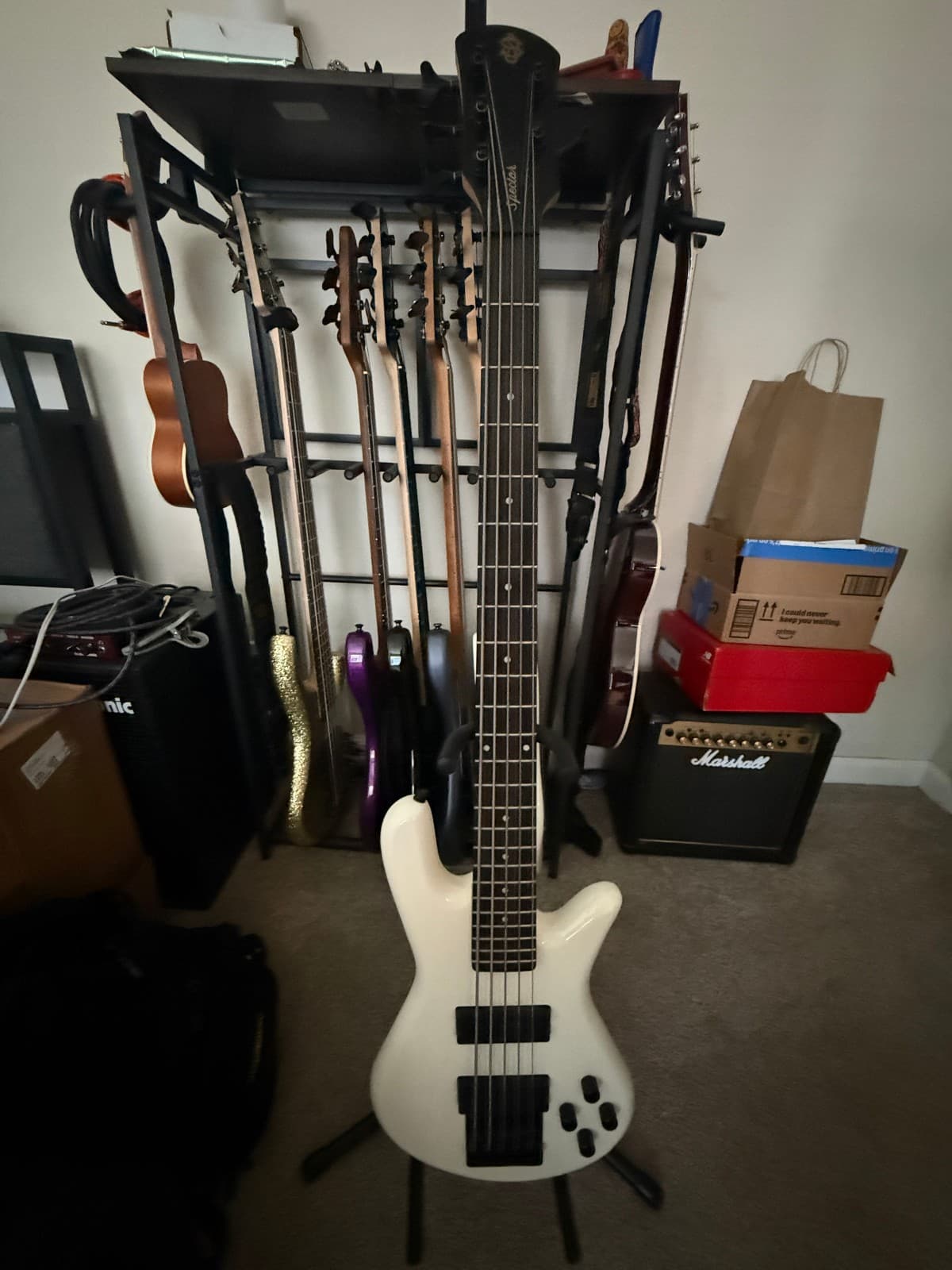 Spector Performer White 5-String Solid Body Electric Bass, 24-Fret