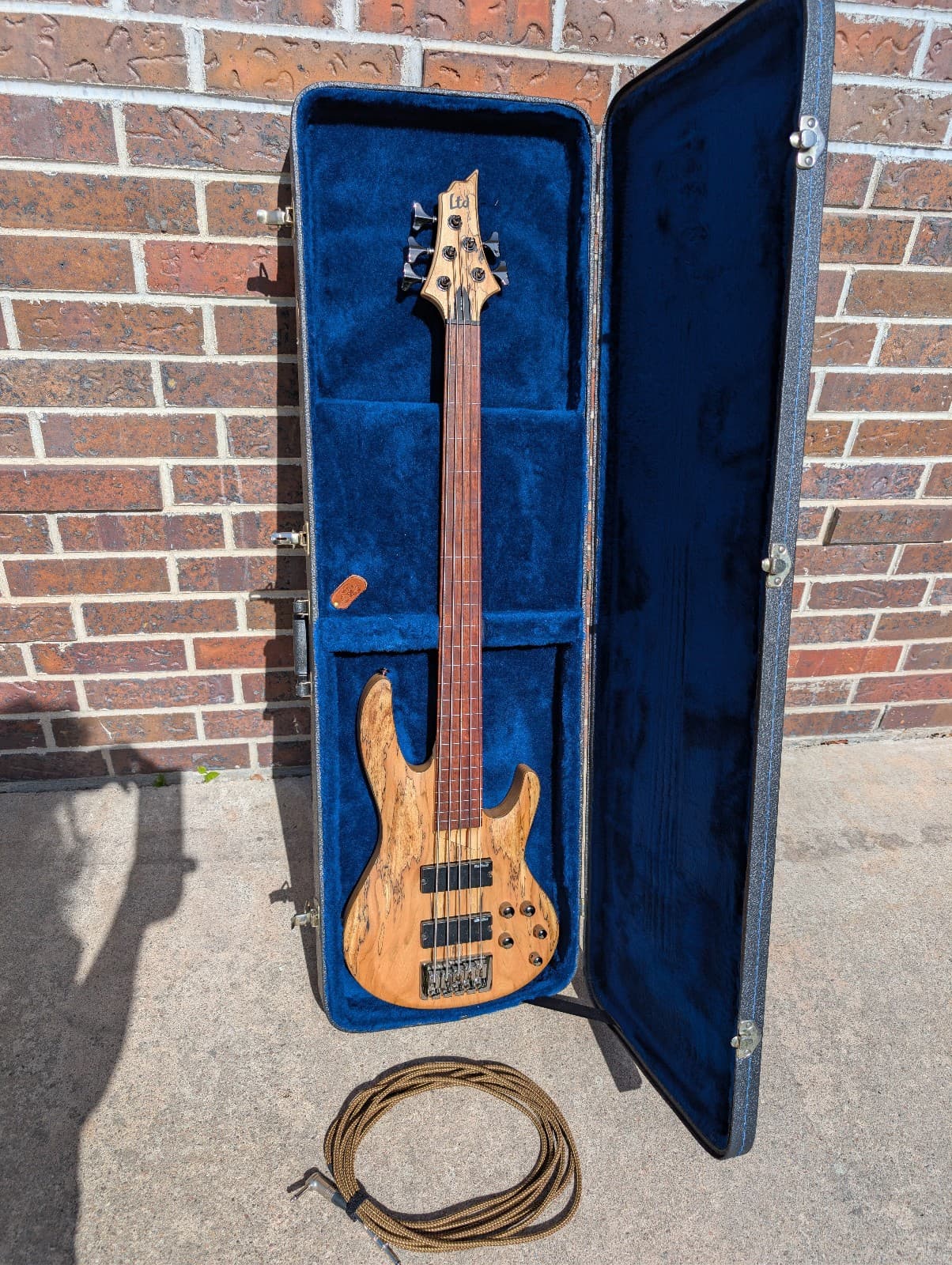 ESP LTD B-205SMFL 5-String Fretless Bass, Spalted Maple, Active, Case, Cable
