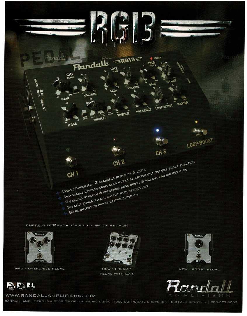 2014 RANDALL RG13 Guitar Pedal Amplifier Effects magazine ad
