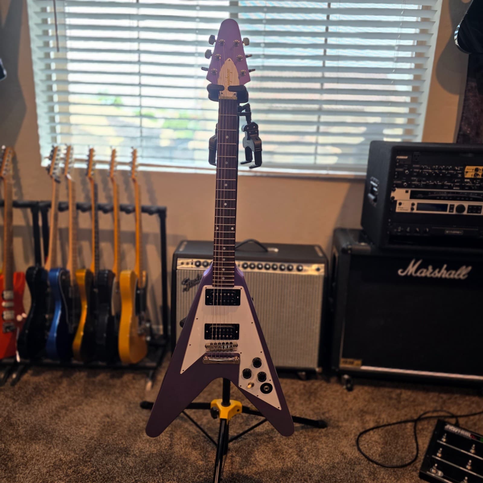 Epiphone Kirk Hammett 1979 Flying V Guitar, Gibson USA T-Type Pickups, Purple Me