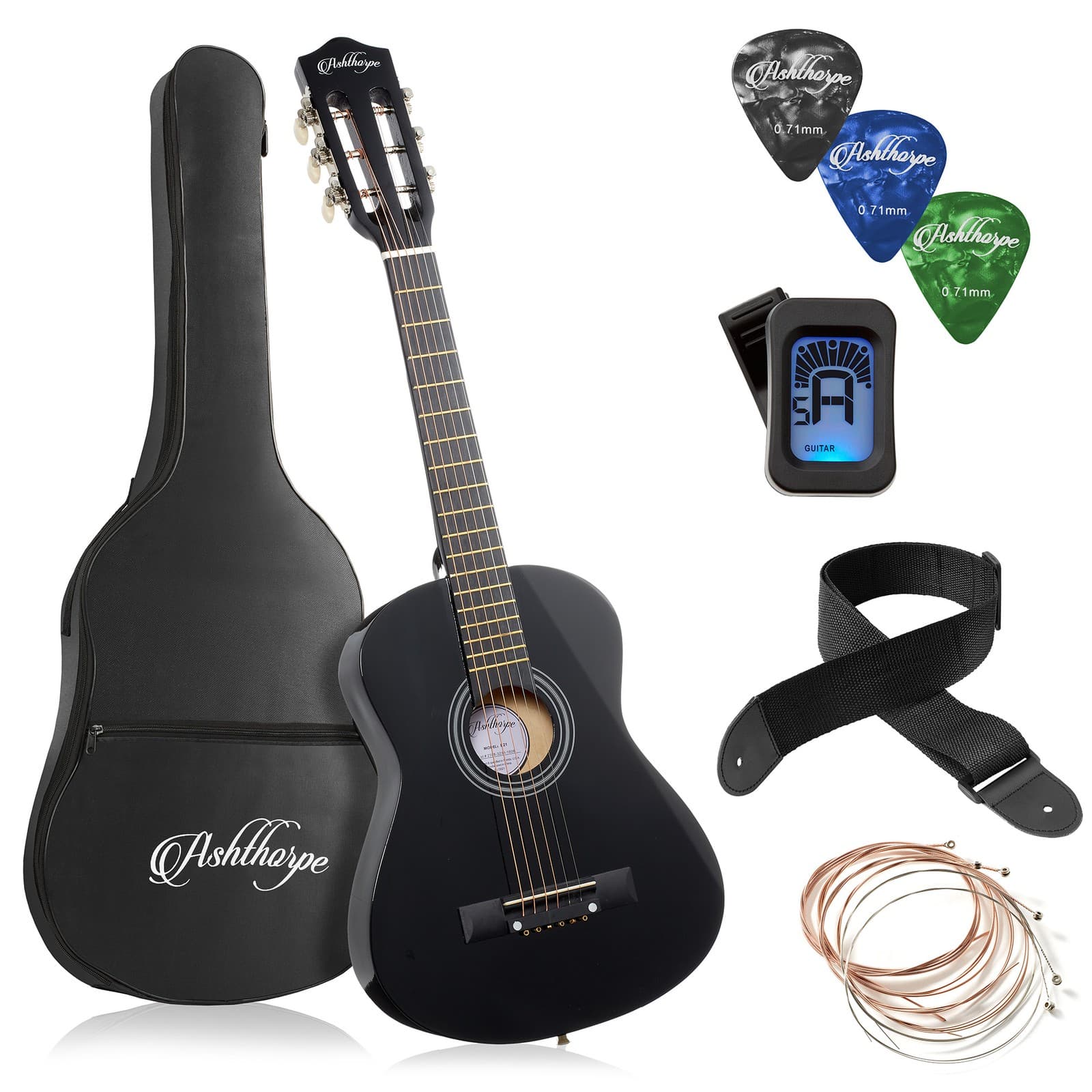 OPEN BOX - 30-inch Beginner Acoustic Guitar, Starter Kit & Accessories - Black