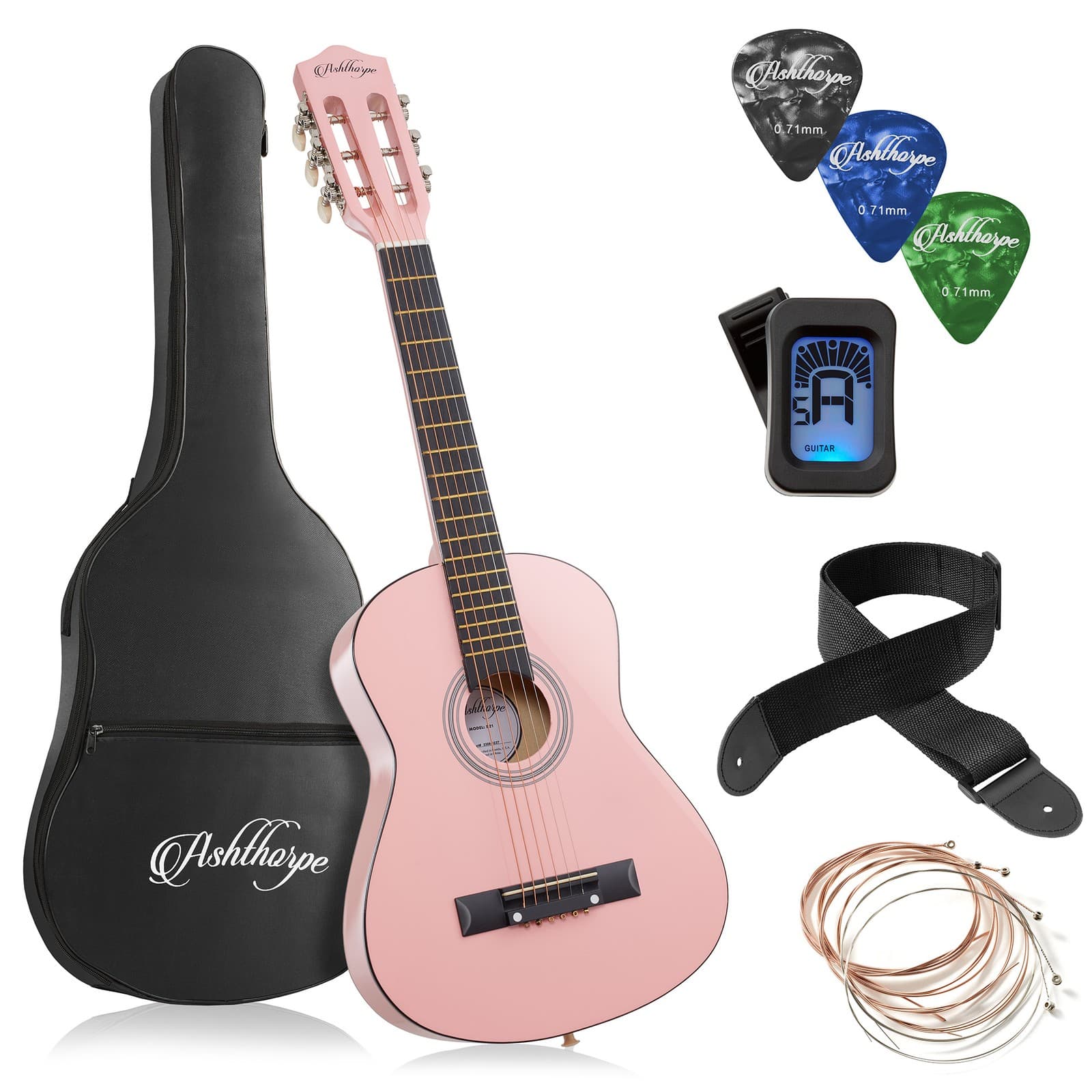 OPEN BOX - 30-inch Beginner Acoustic Guitar Package -Pink, Starter Kit