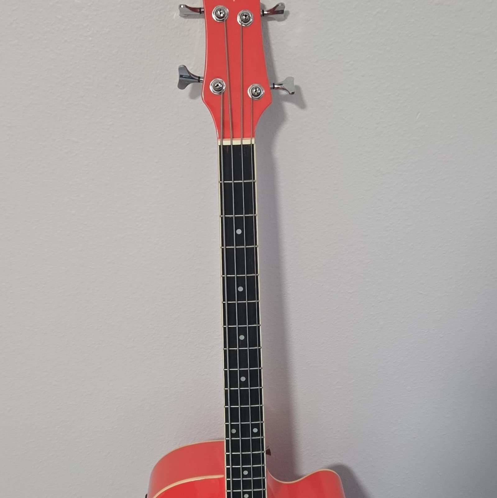 Red Hollow Body Acoustic-Electric Bass Guitar 4-String Right-Handed