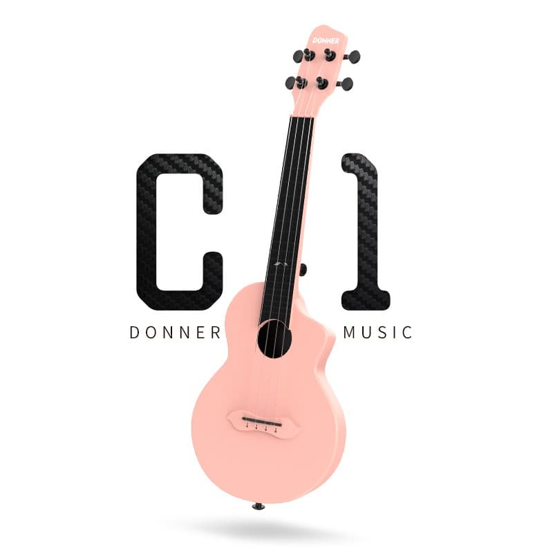 Donner C1 Concert Ukulele 23" Carbon Fiber Ukelele Ukalele With Gig Bag | Pink