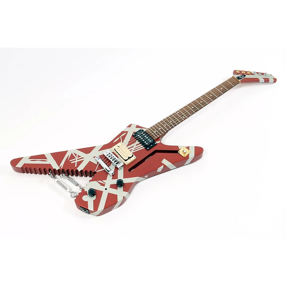 EVH Striped Shark Electric Guitar Burgundy Red and Silver 197881411688 OB
