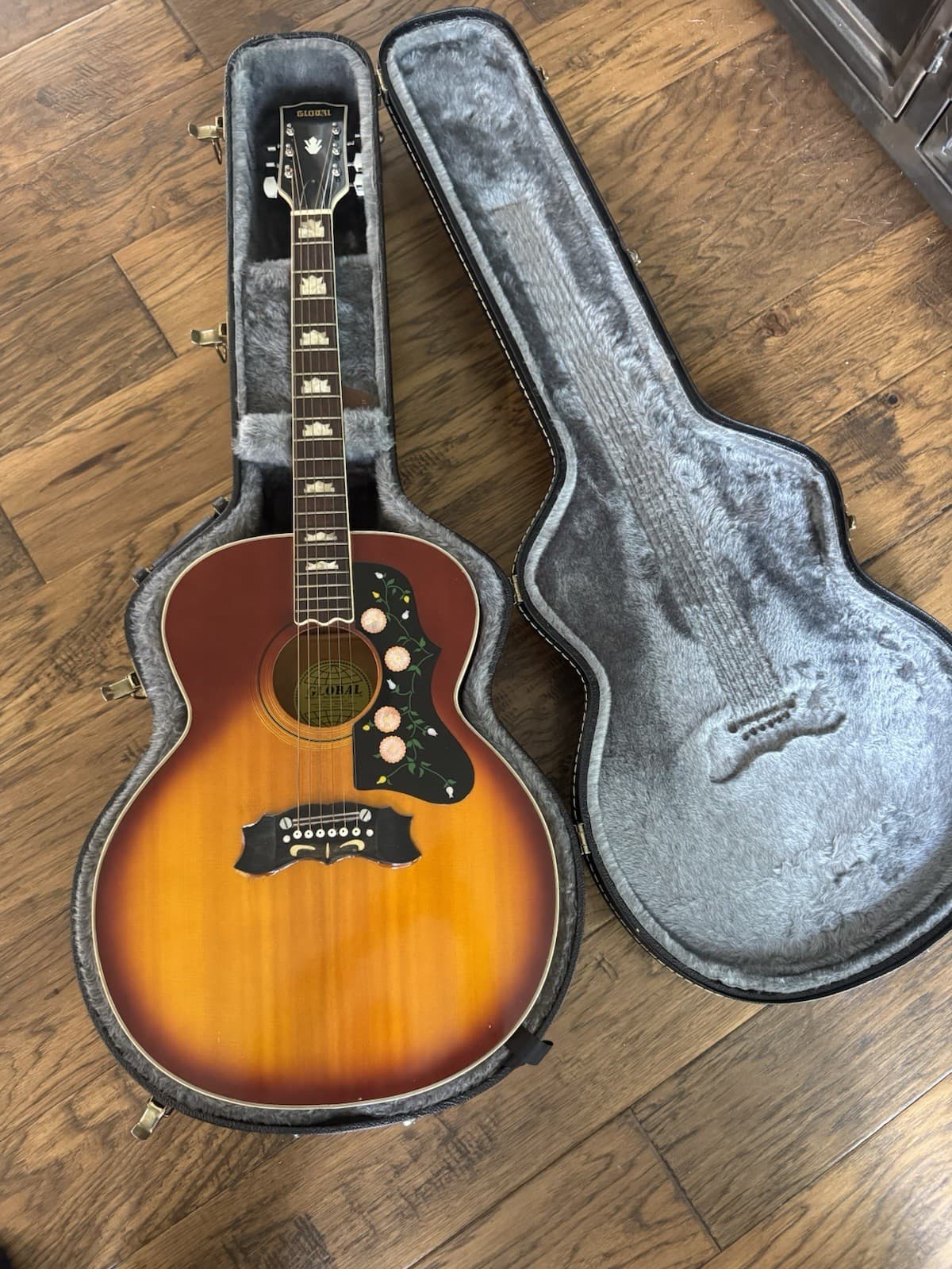 Vintage Global Jumbo Acoustic Guitar Made In Korea SJ-200 Style With Hard Case