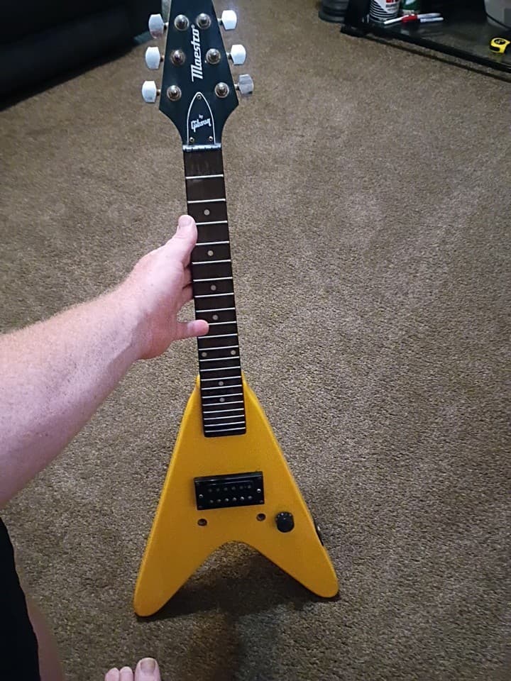 Maestro By Gibson Roadie Mini Flying V Electric Guitar Yellow-Guitar Needs Work!